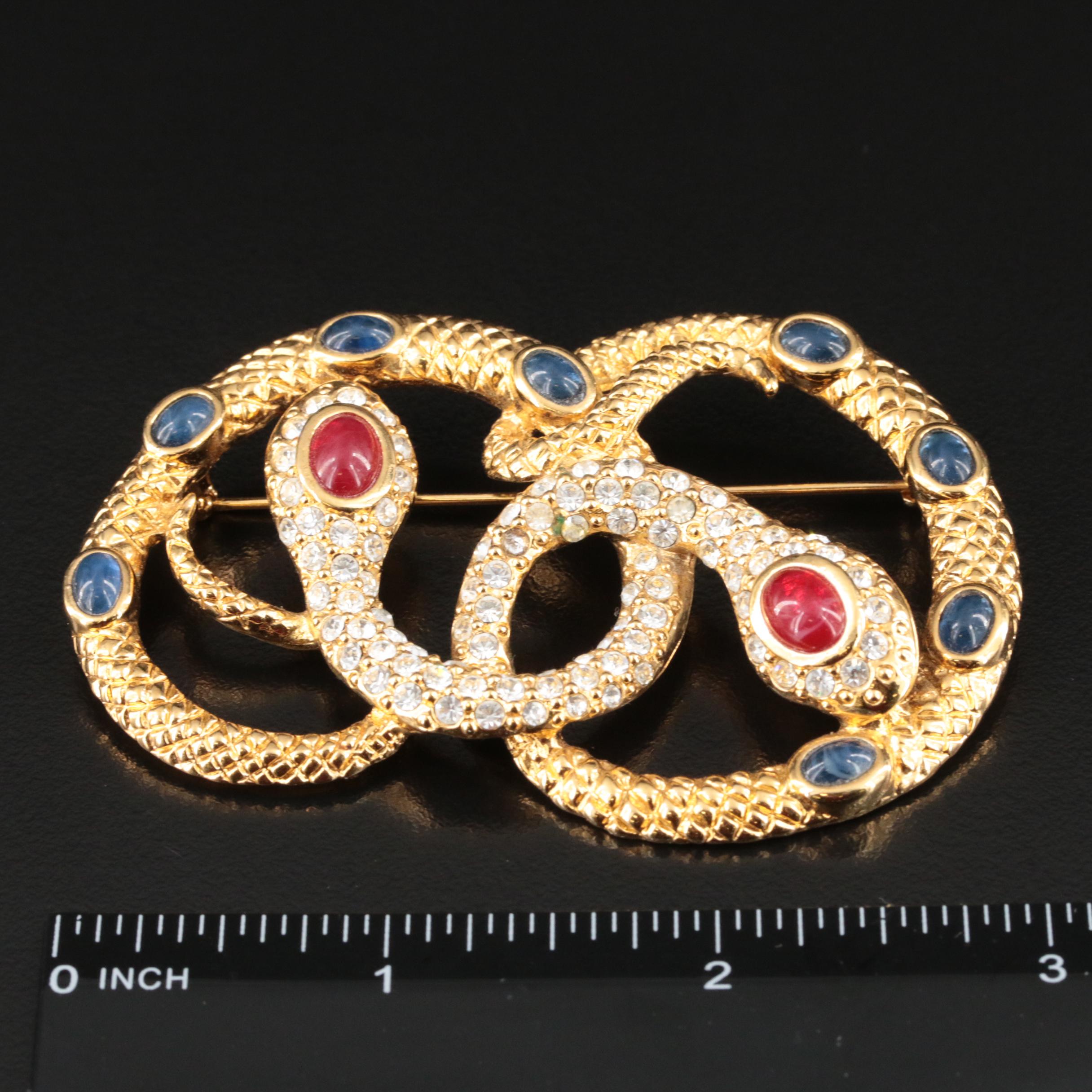 Kenneth Jay Lane For Avon Rhinestone Double Serpent Brooch