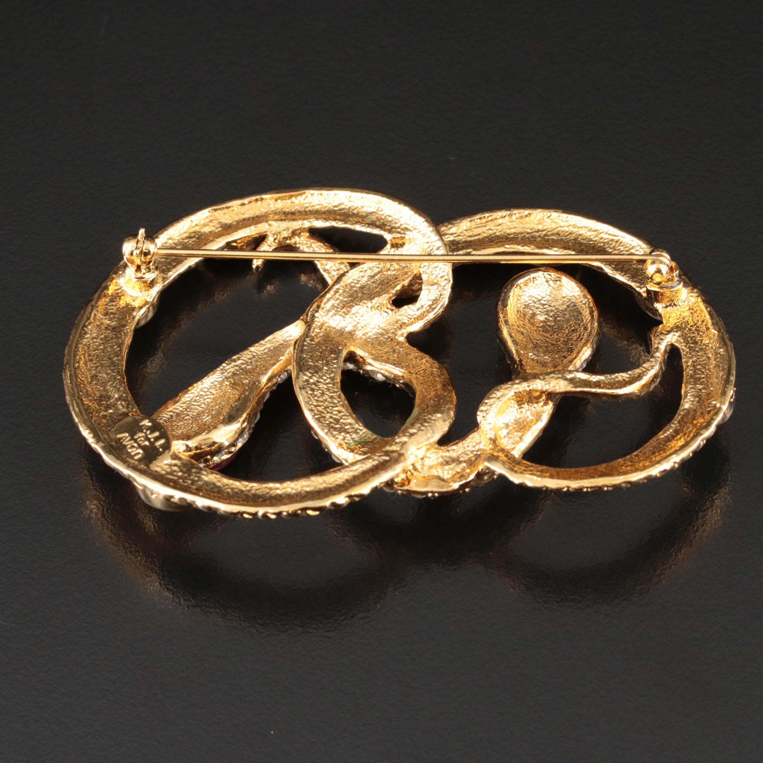 Kenneth Jay Lane For Avon Rhinestone Double Serpent Brooch