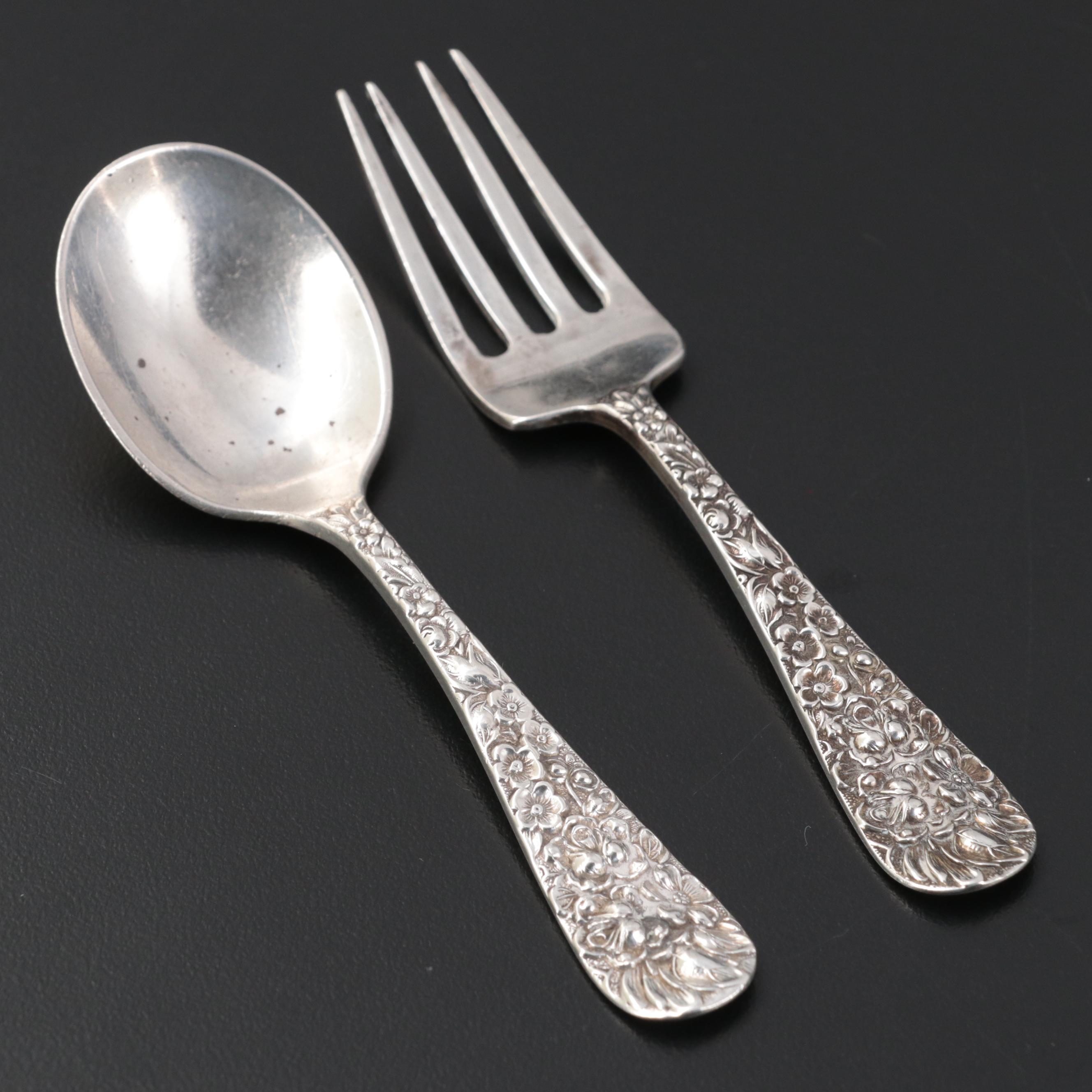 S. Kirk & Son Sterling Silver Bowl with Stieff Sterling Children's Utensils