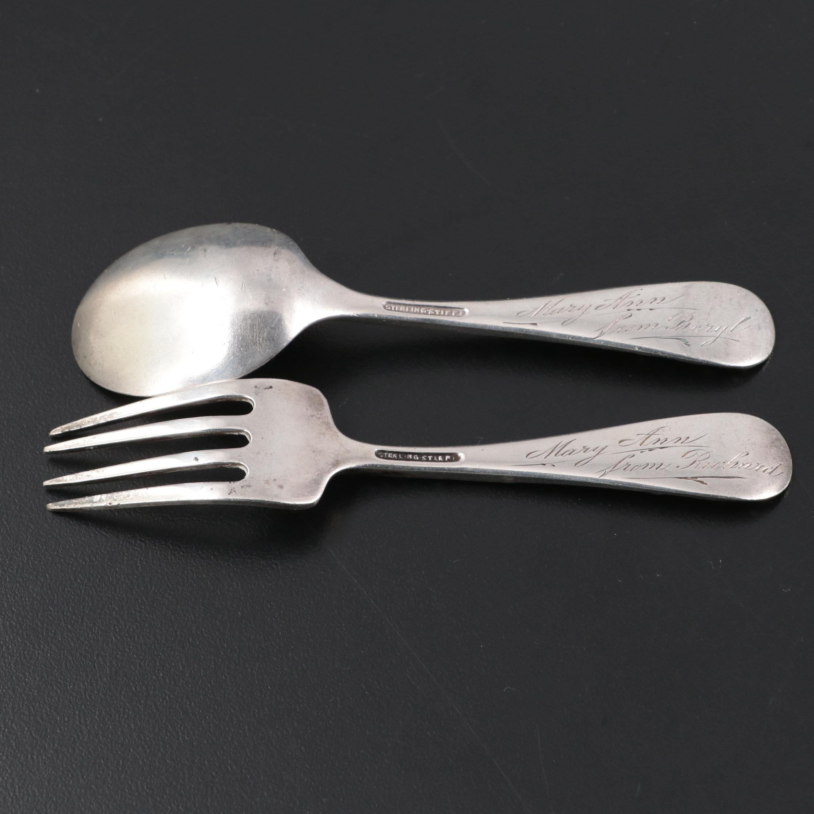 S. Kirk & Son Sterling Silver Bowl with Stieff Sterling Children's Utensils