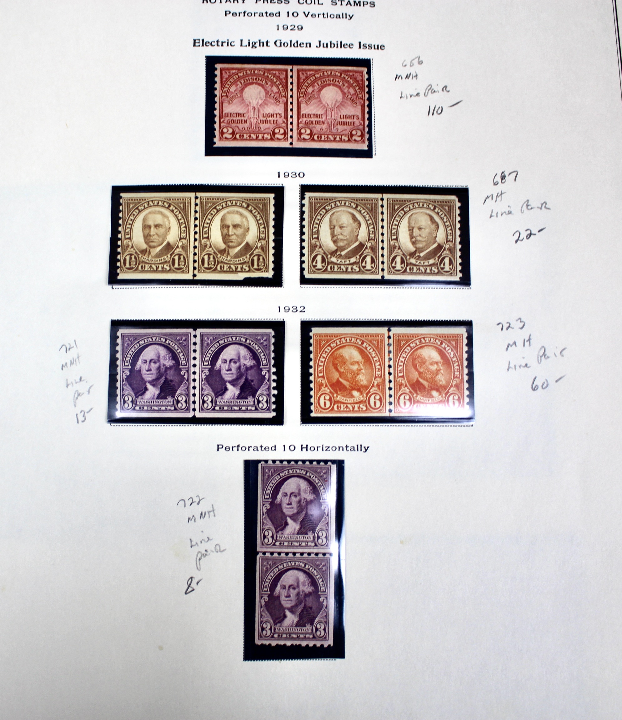 Mint Condition U.S. Postage Stamp Collection, 1909-1945