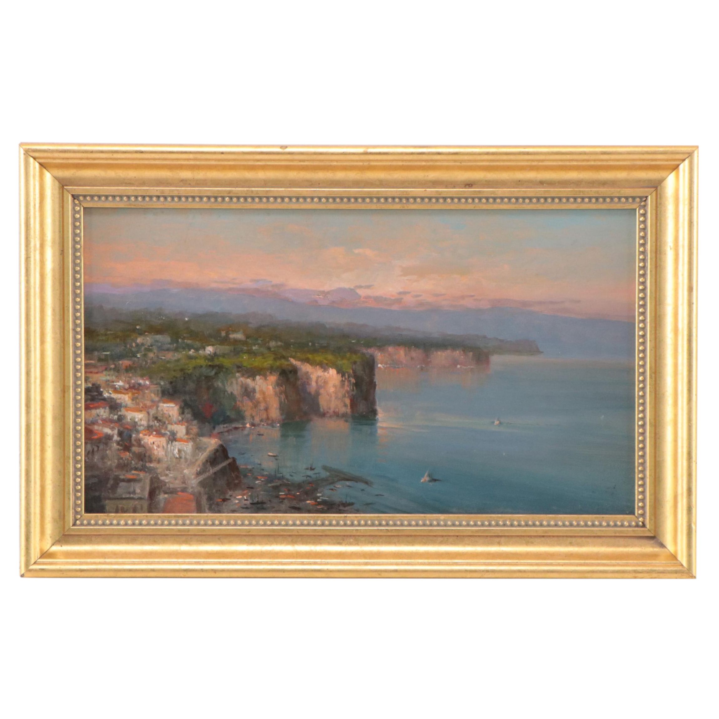 Oil Painting of Italian Coastline and Cliffs