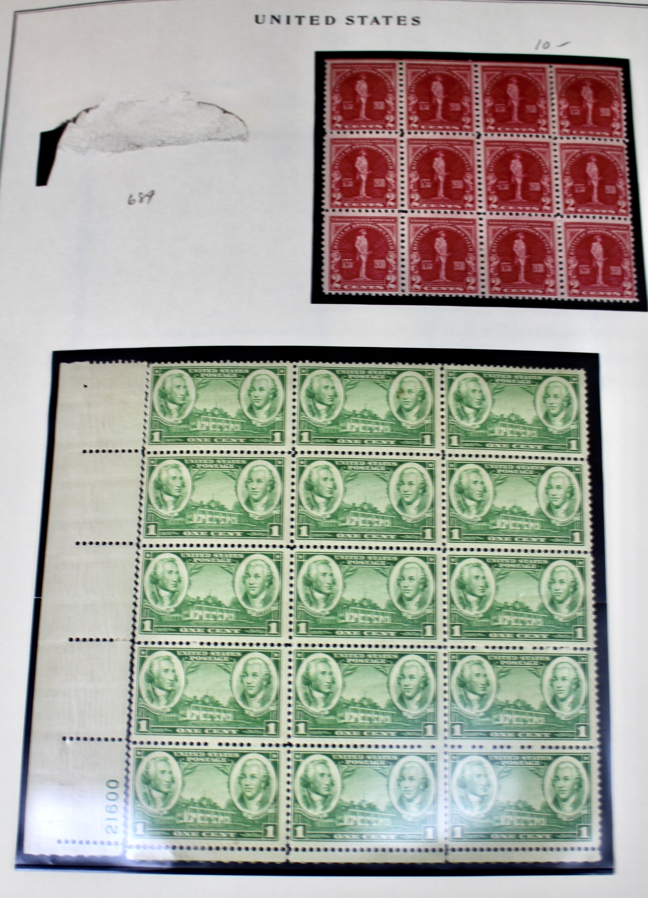 Mint Condition U.S. Postage Stamp Collection, 1909-1945