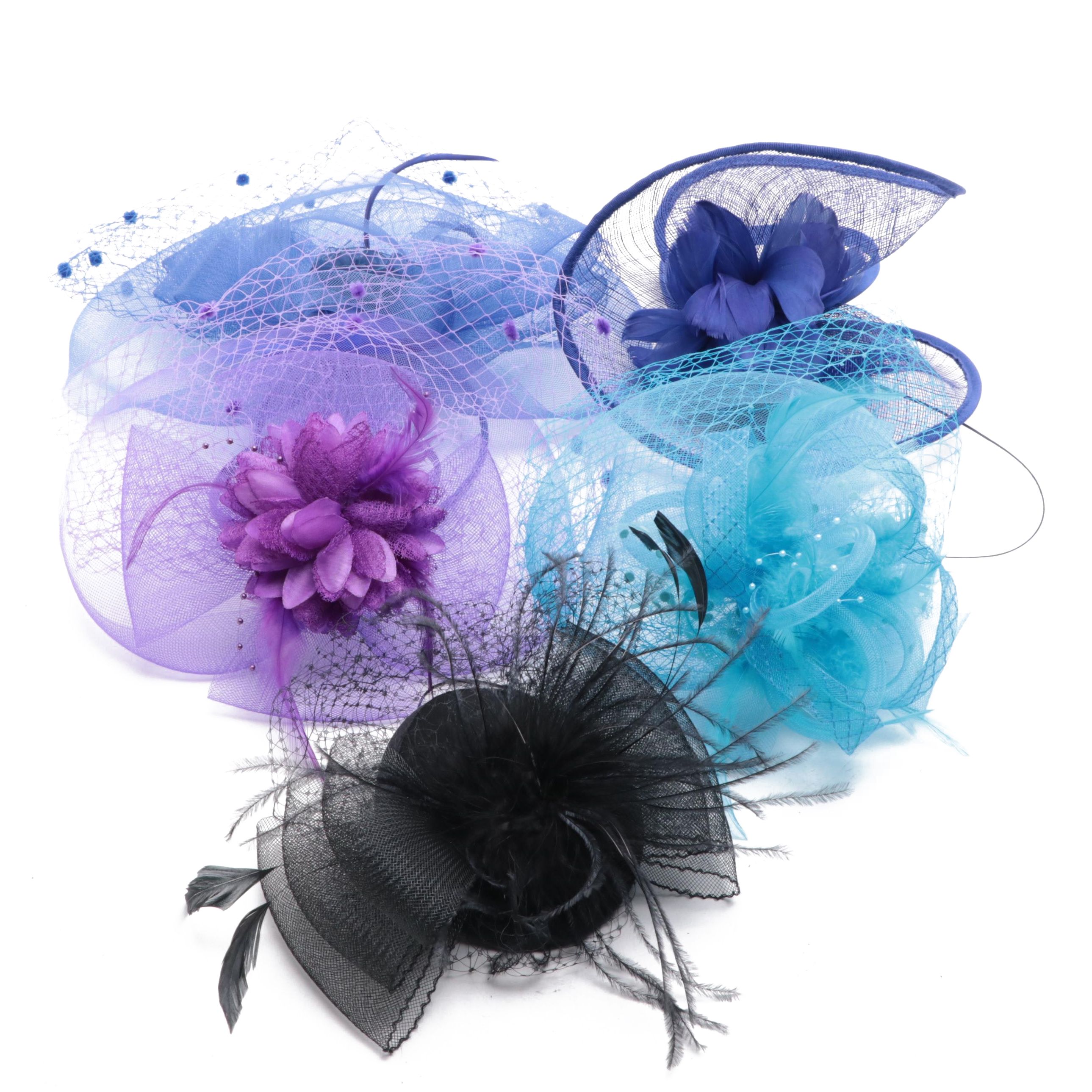 Mesh Ribbon and Feather Embellished Fascinator Handbands/Hats
