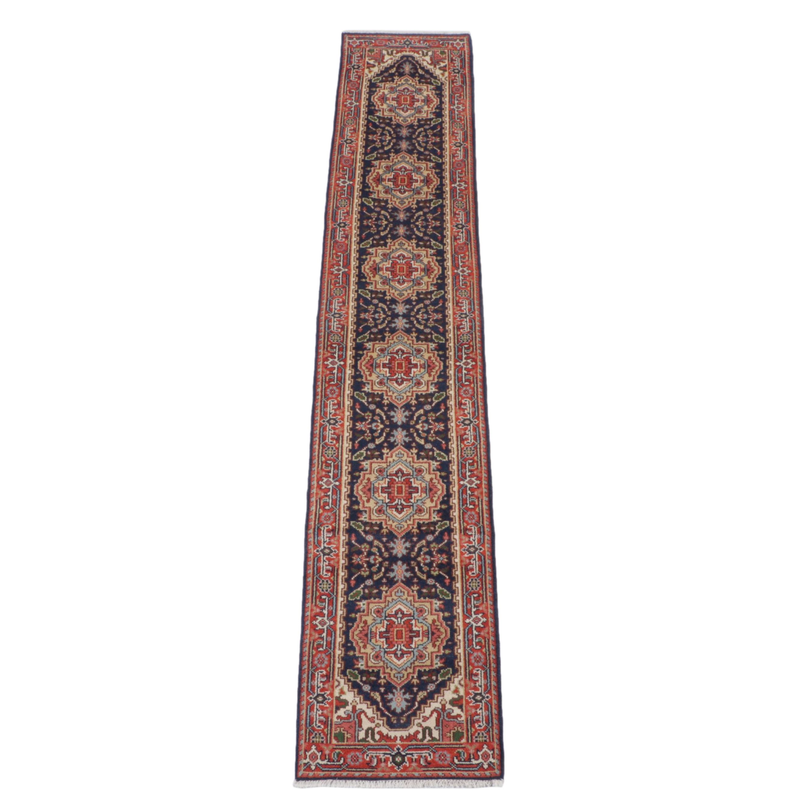 2'7 x 15'8 Hand-Knotted Indo-Persian Heriz Serapi Carpet Runner