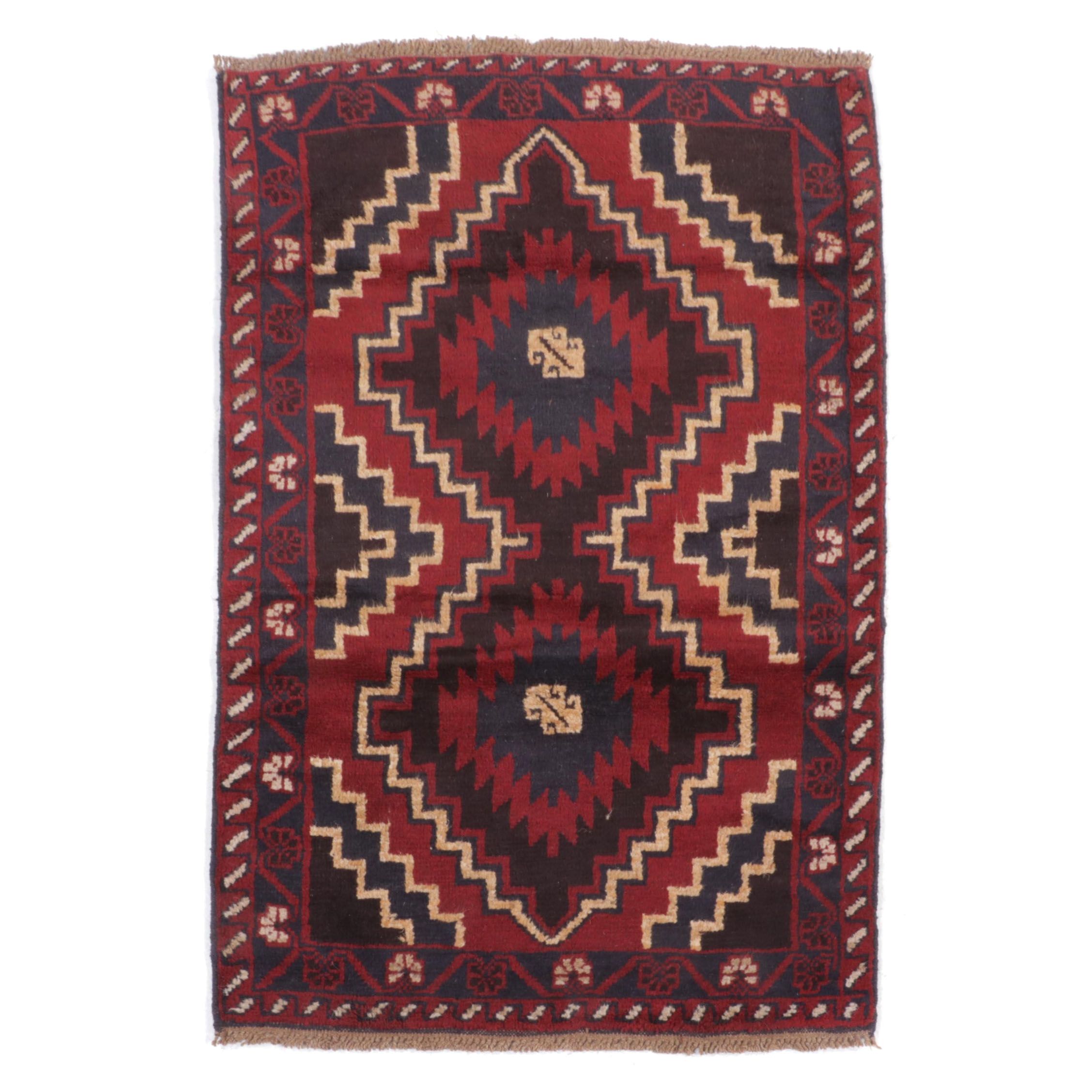 2'9 x 4'8 Hand-Knotted Afghan Baluch Accent Rug
