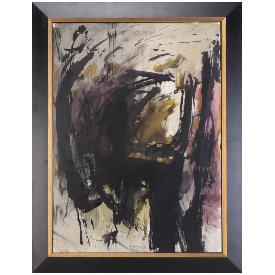 Warren Davis Abstract Expressionism Mixed Media Painting, 1967