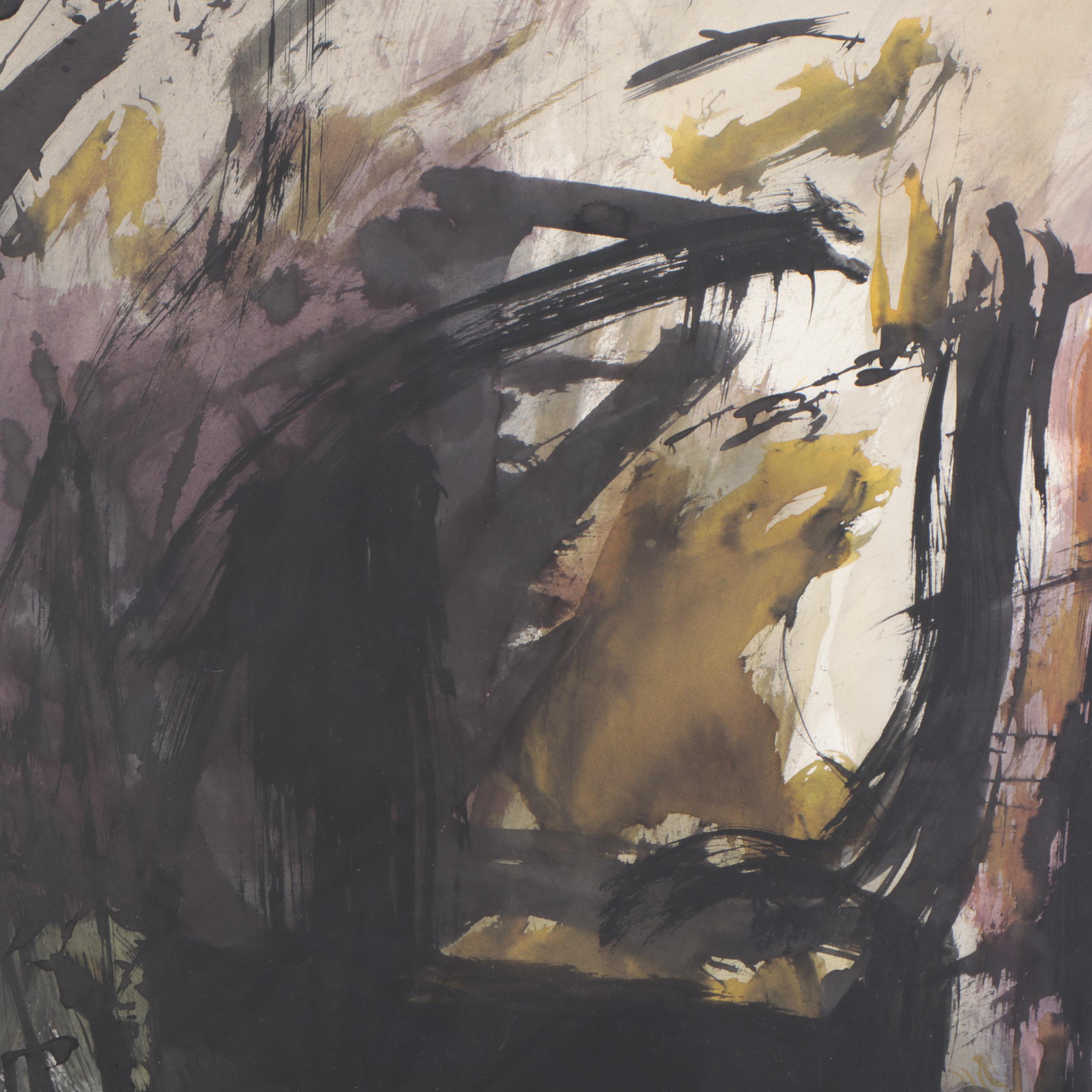 Warren Davis Abstract Expressionism Mixed Media Painting, 1967