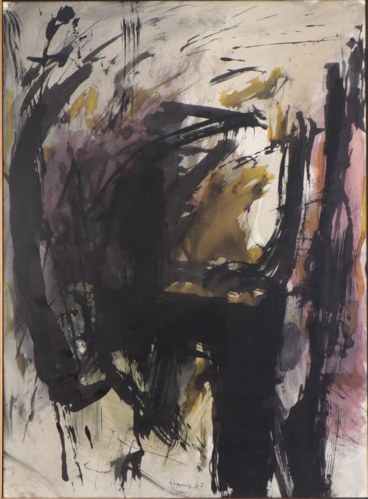 Warren Davis Abstract Expressionism Mixed Media Painting, 1967