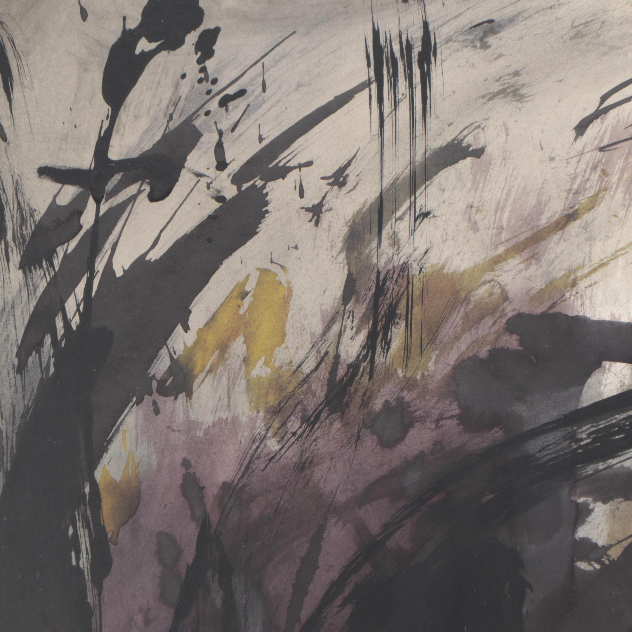 Warren Davis Abstract Expressionism Mixed Media Painting, 1967