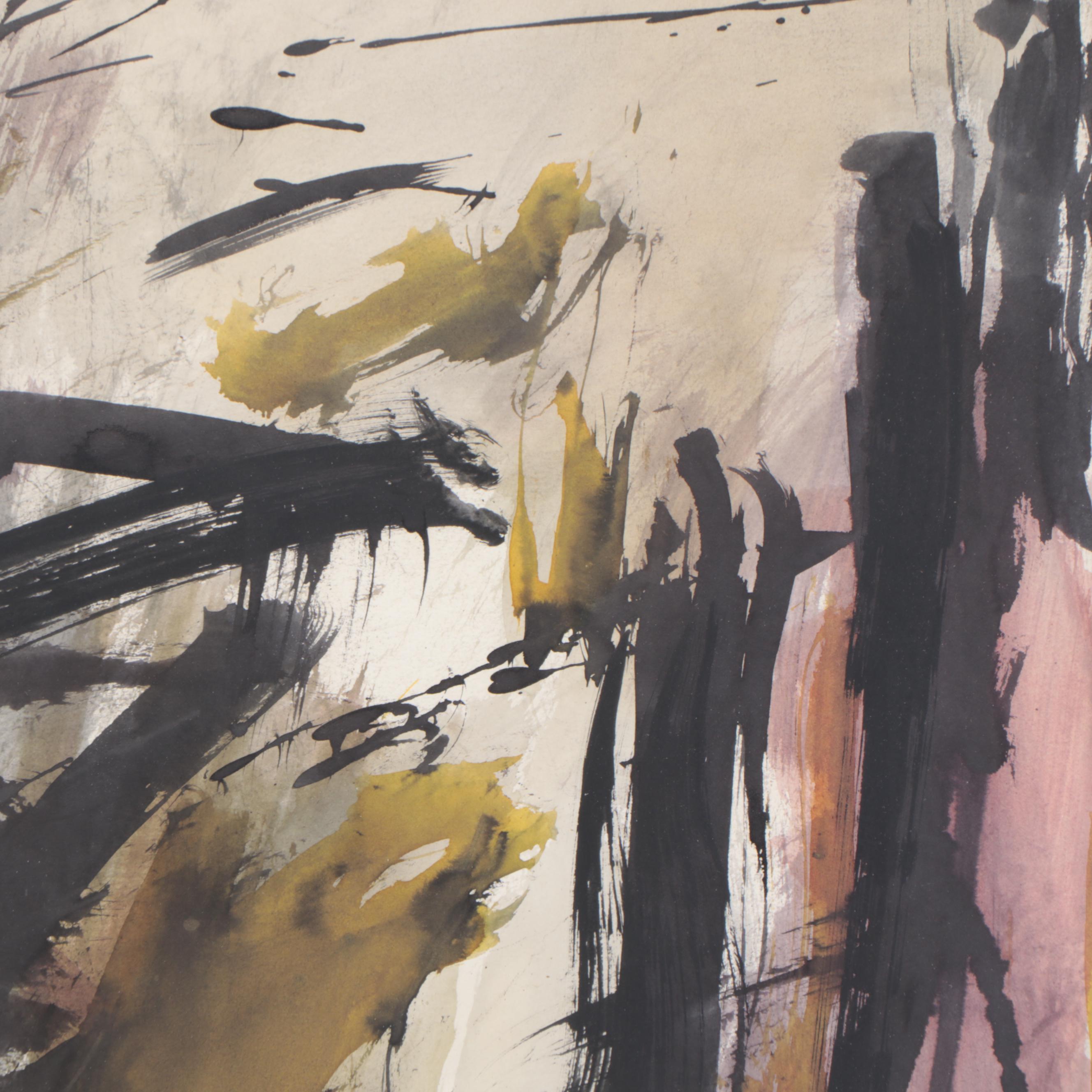 Warren Davis Abstract Expressionism Mixed Media Painting, 1967