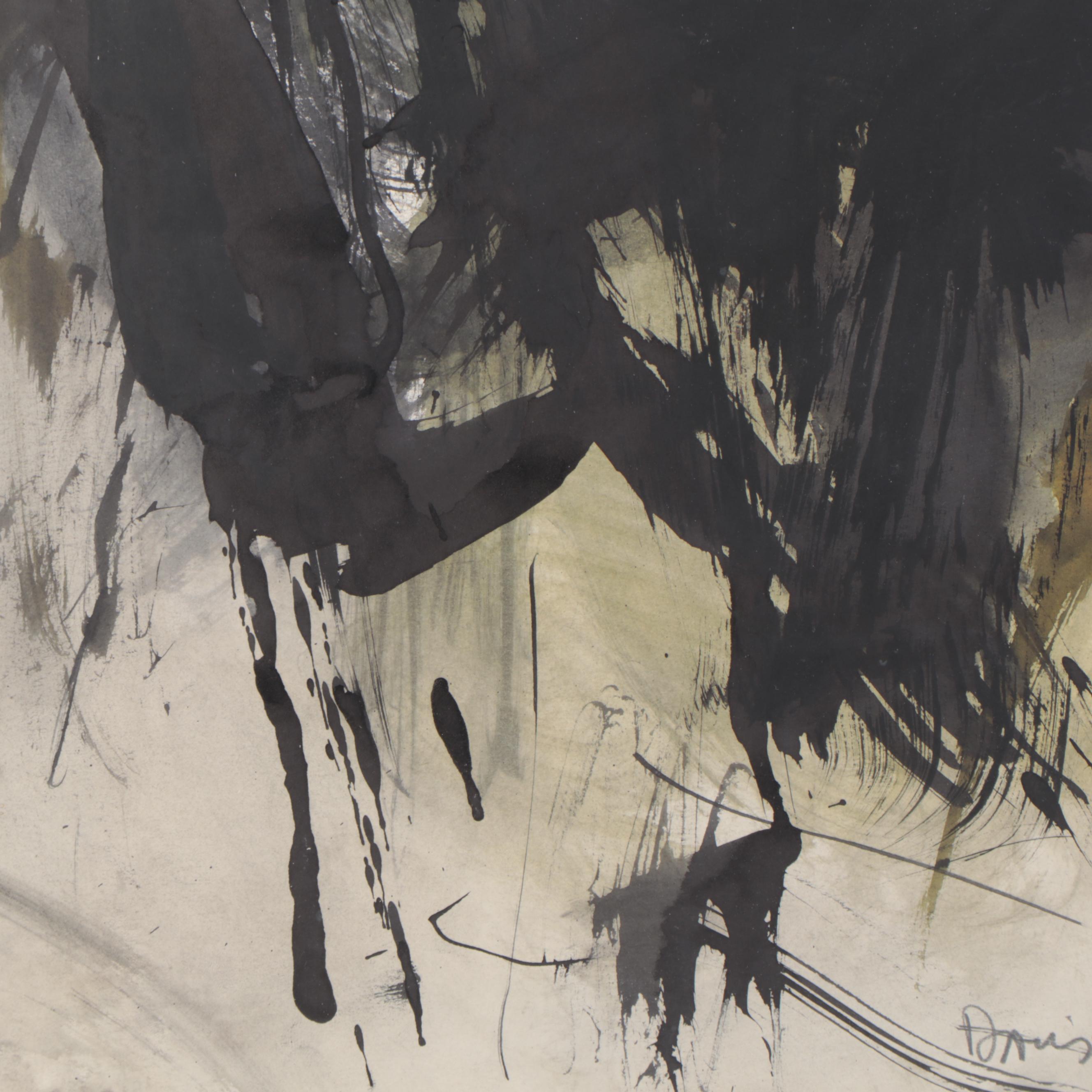 Warren Davis Abstract Expressionism Mixed Media Painting, 1967