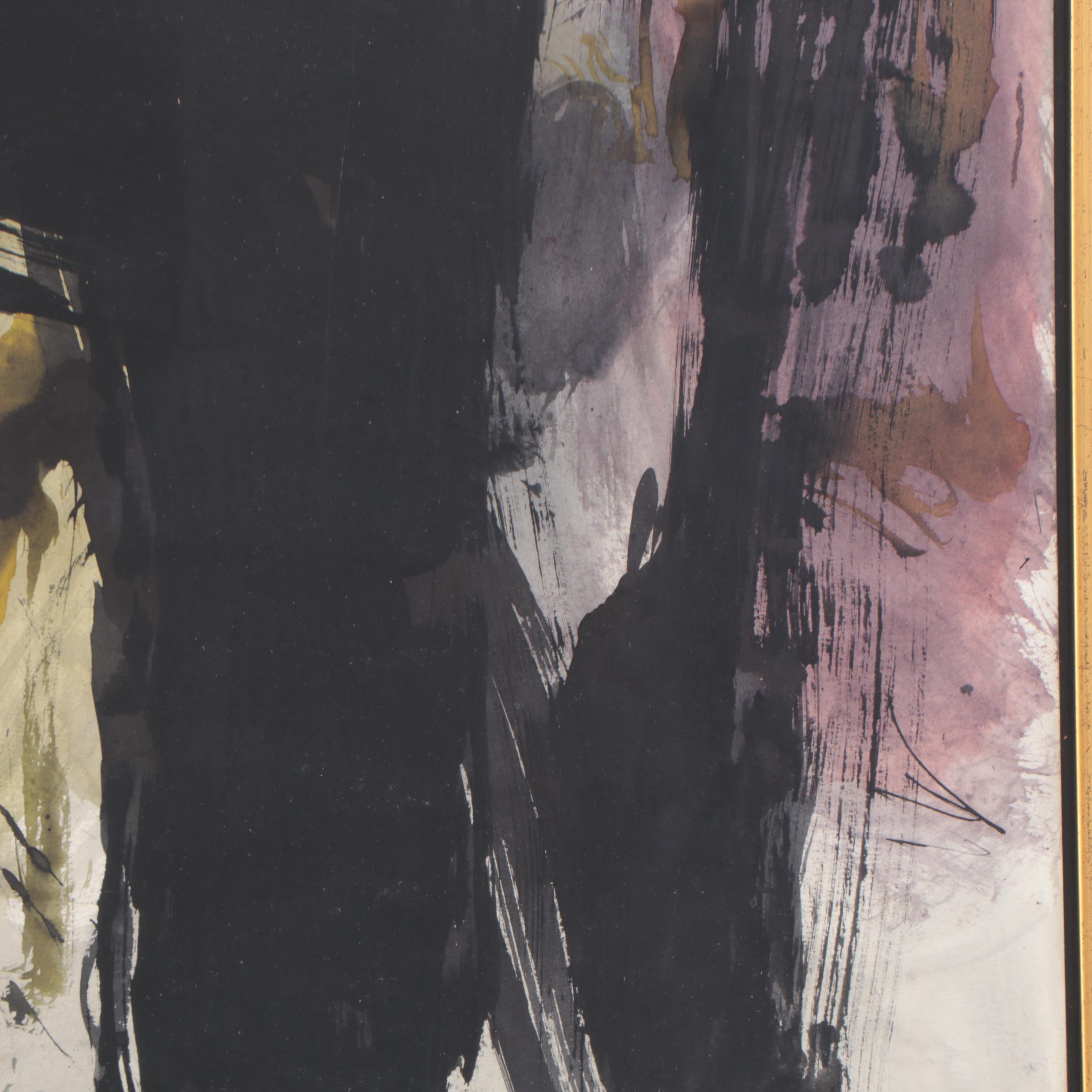 Warren Davis Abstract Expressionism Mixed Media Painting, 1967