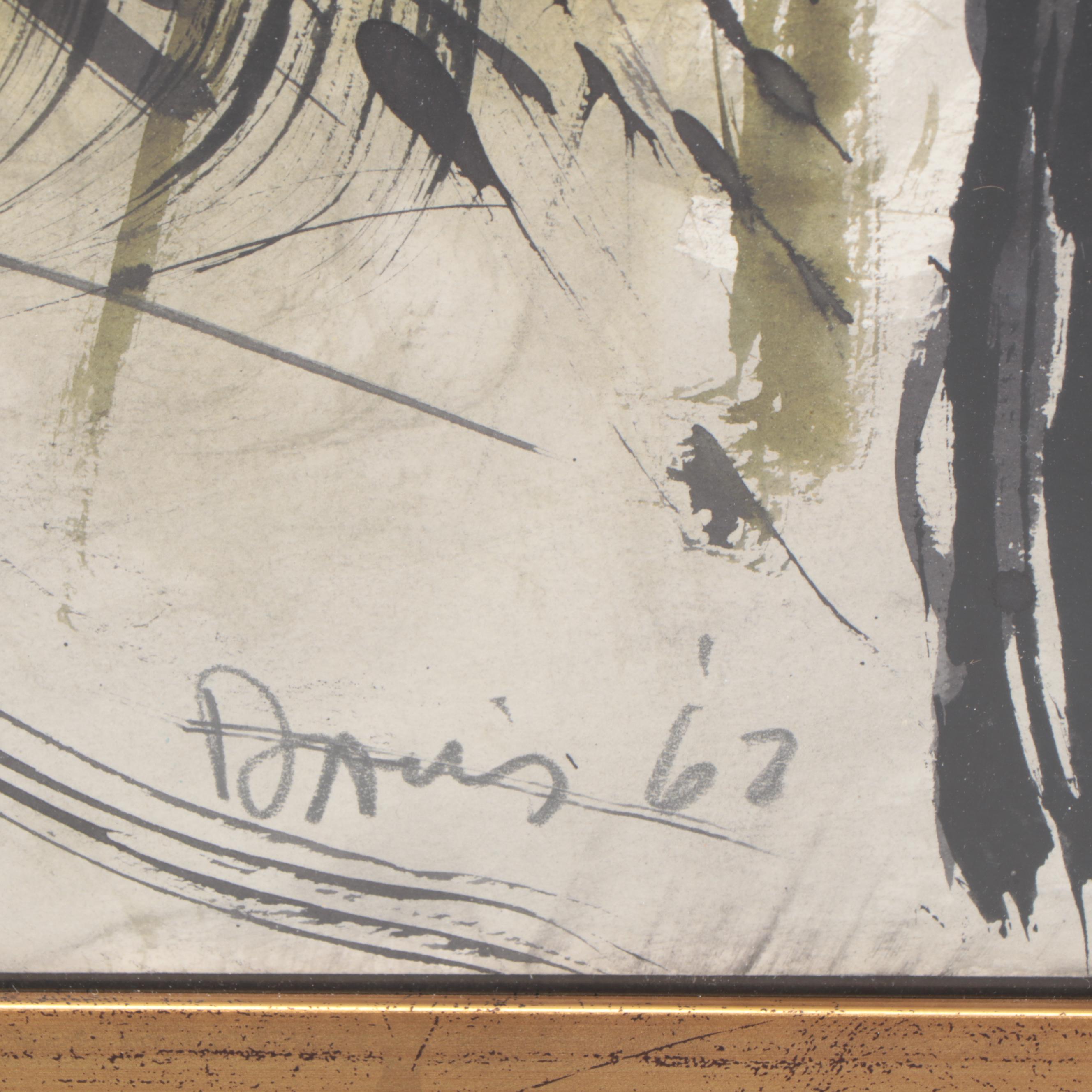 Warren Davis Abstract Expressionism Mixed Media Painting, 1967