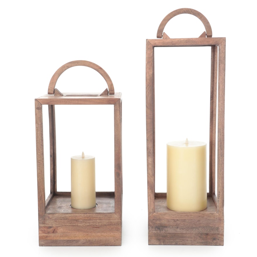 Williams-Sonoma Wooden Lanterns with L& L Electric Candles