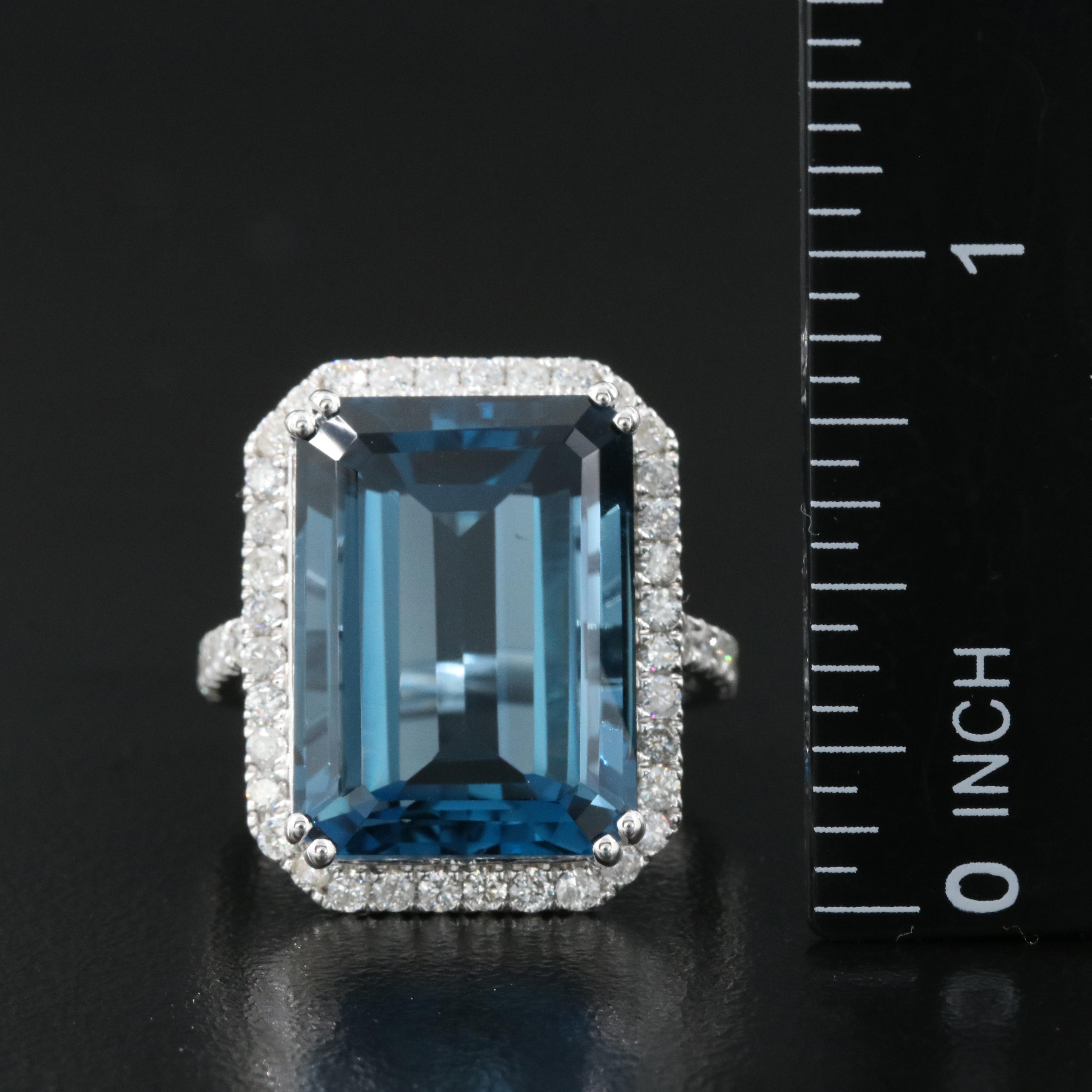 14K 21.18 CT London Blue Topaz and 1.06 CTW Diamond Ring