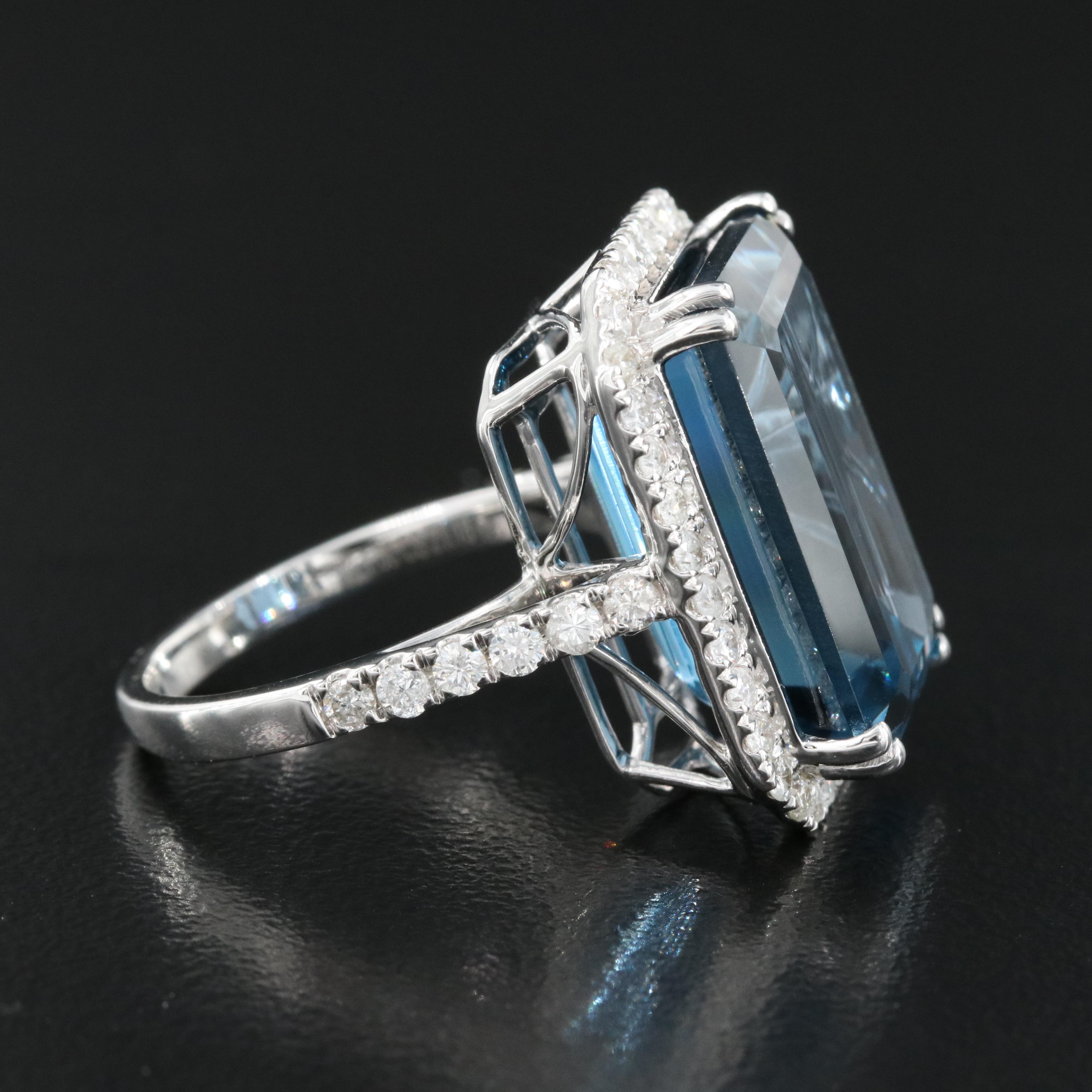 14K 21.18 CT London Blue Topaz and 1.06 CTW Diamond Ring