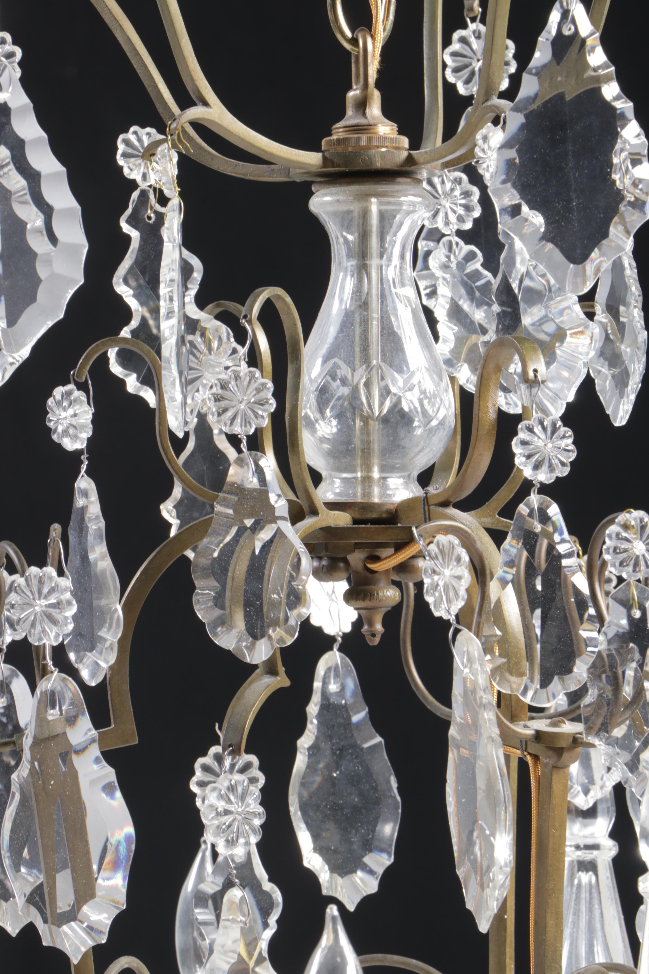 Baroque Style Wrought Metal Chandelier with Crystal Pendeloque Prisms
