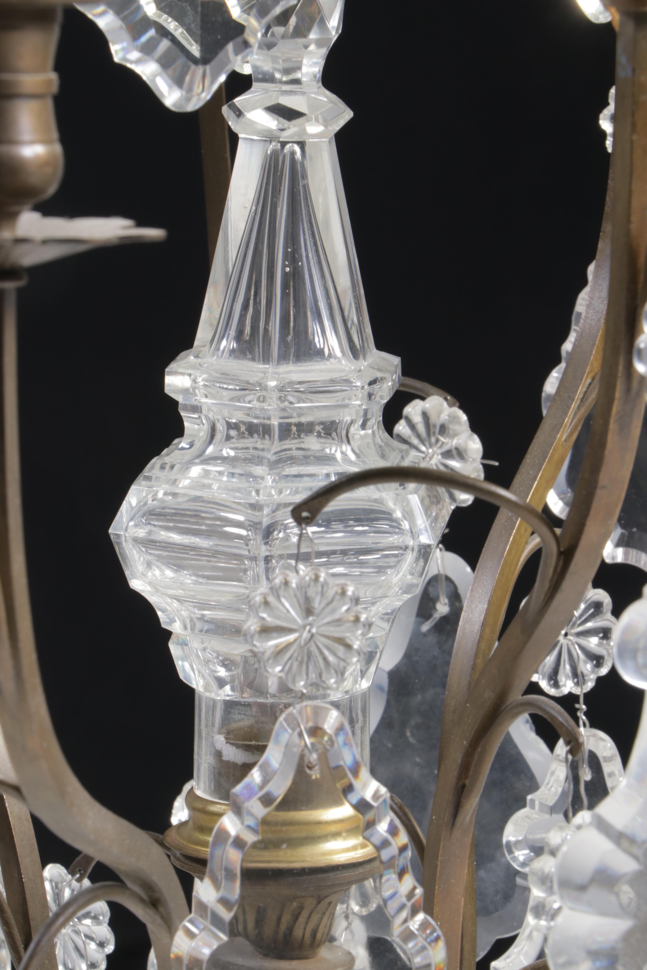 Baroque Style Wrought Metal Chandelier with Crystal Pendeloque Prisms