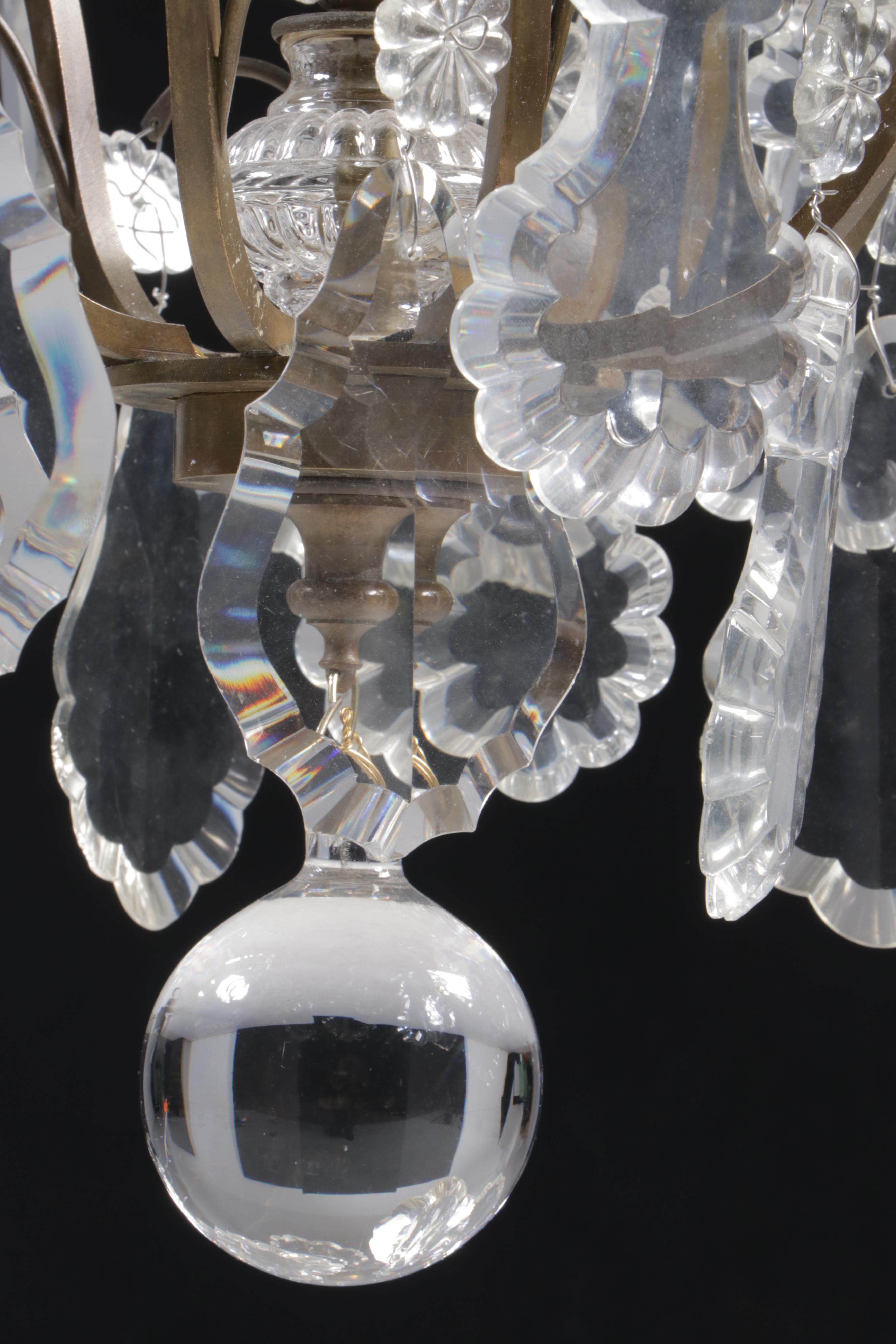 Baroque Style Wrought Metal Chandelier with Crystal Pendeloque Prisms