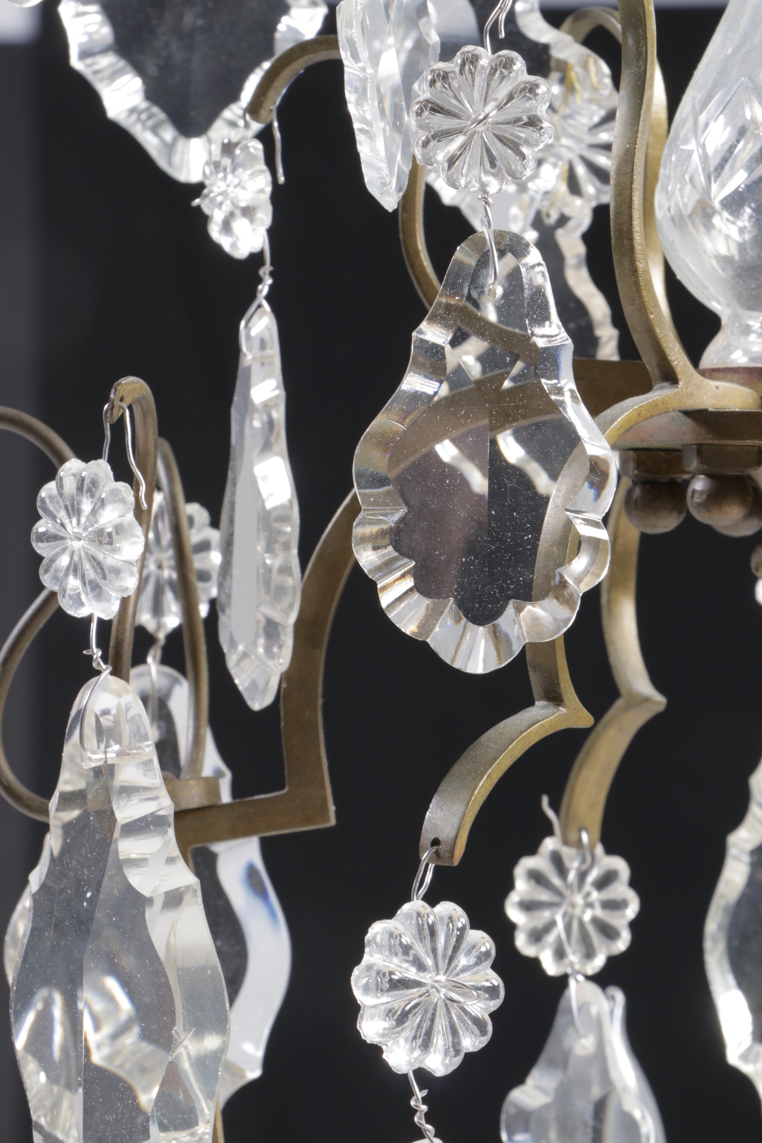 Baroque Style Wrought Metal Chandelier with Crystal Pendeloque Prisms