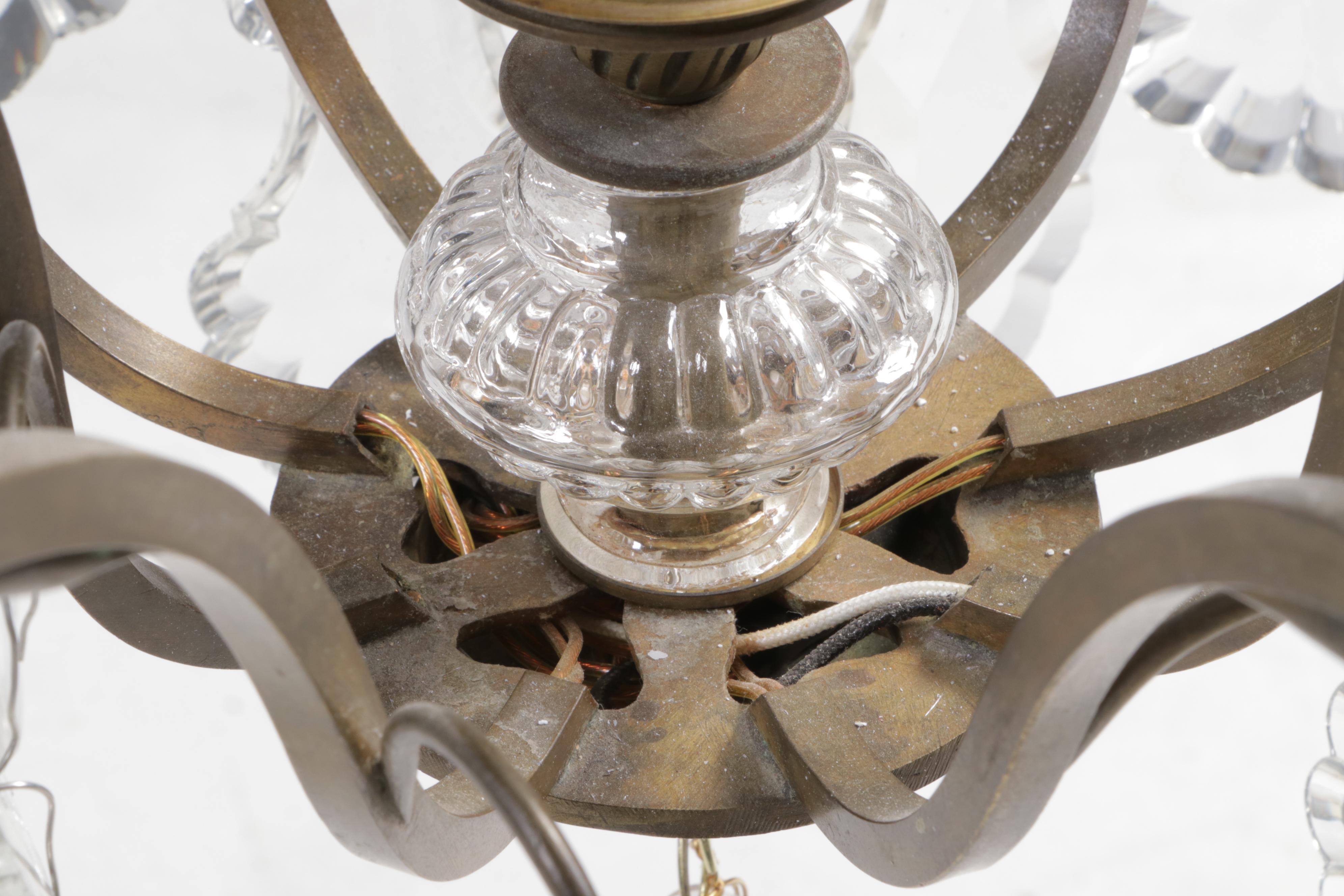 Baroque Style Wrought Metal Chandelier with Crystal Pendeloque Prisms