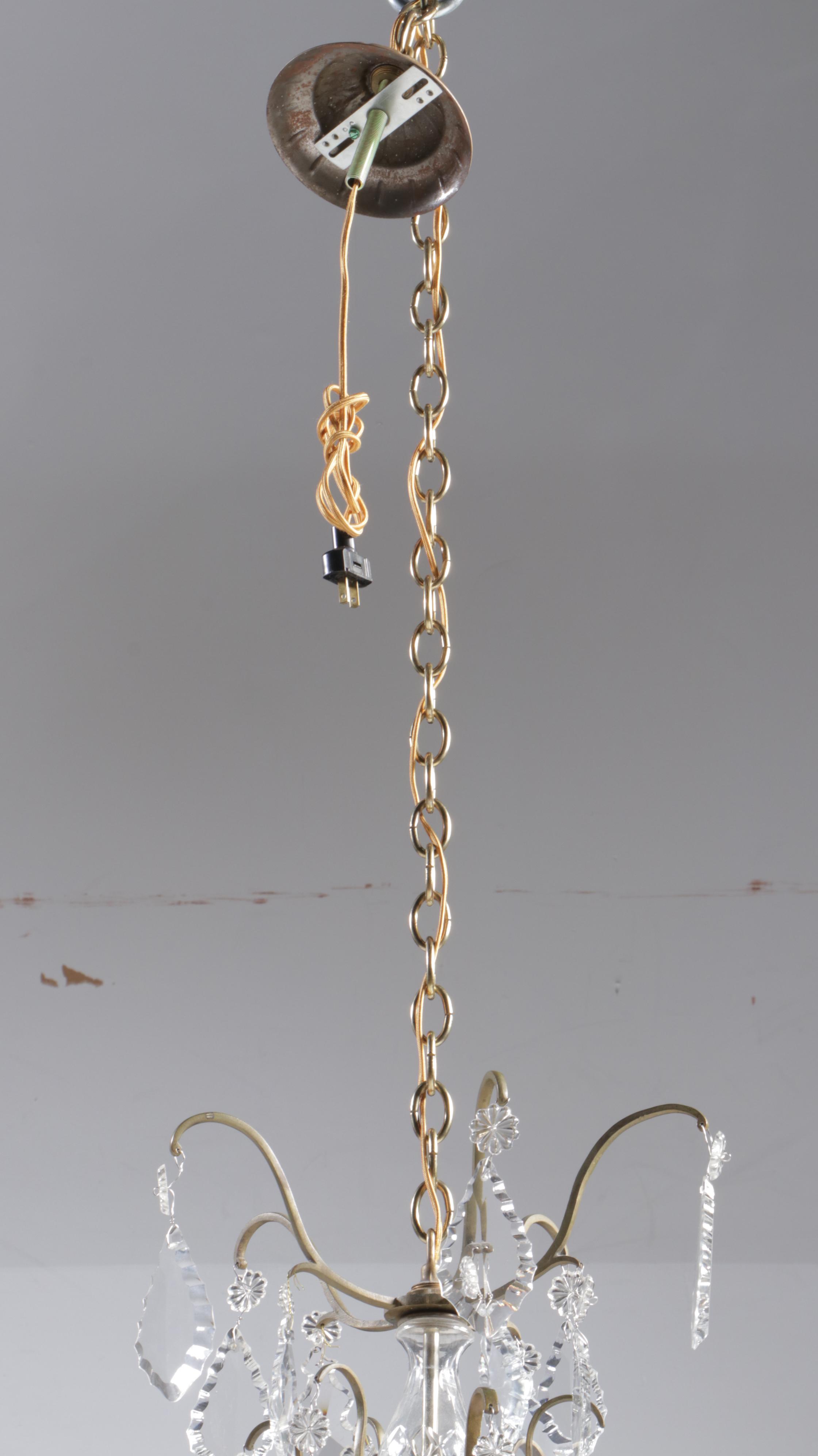 Baroque Style Wrought Metal Chandelier with Crystal Pendeloque Prisms