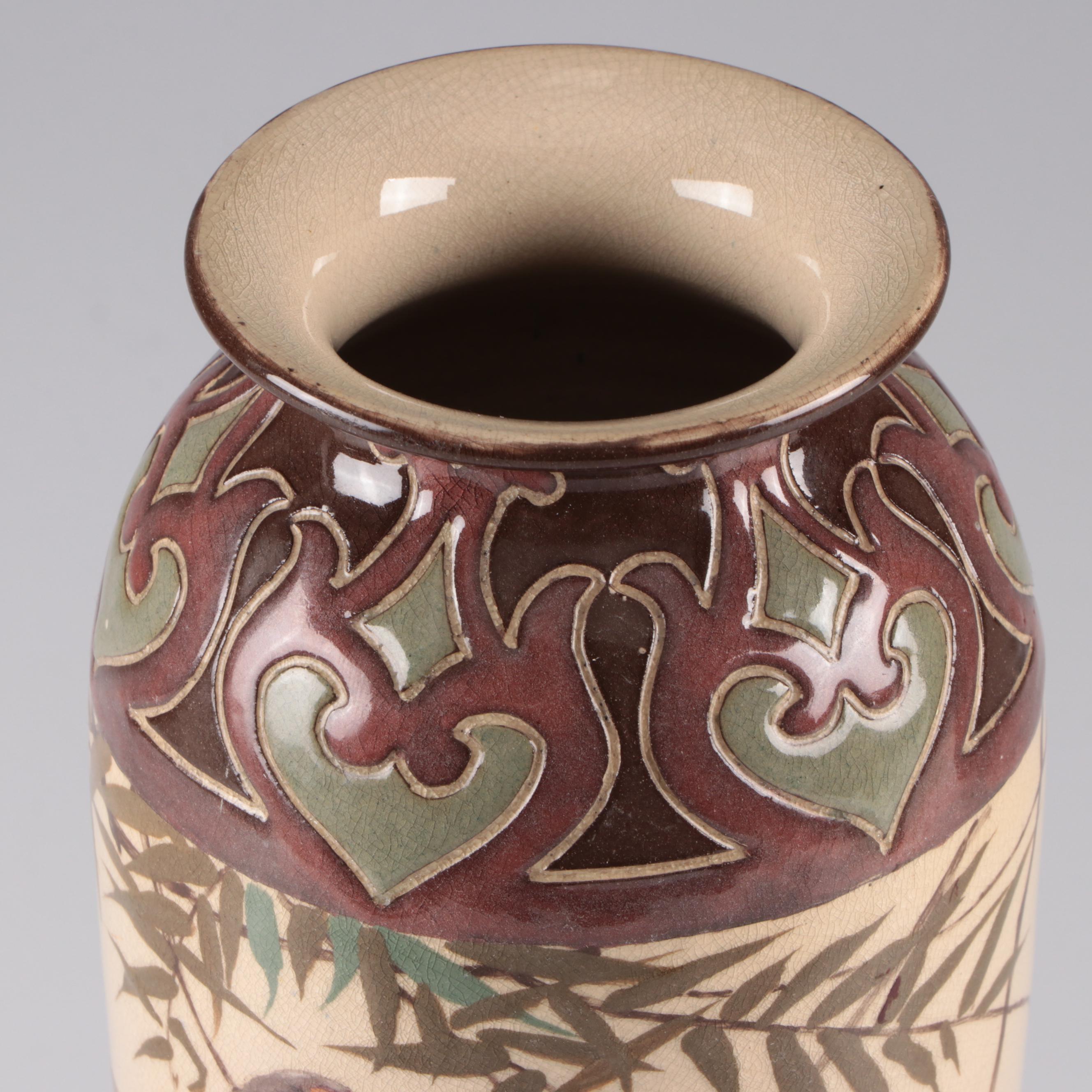 Royal Doulton Arts and Crafts Stoneware Vase Lamp Base with Birds, 1920s