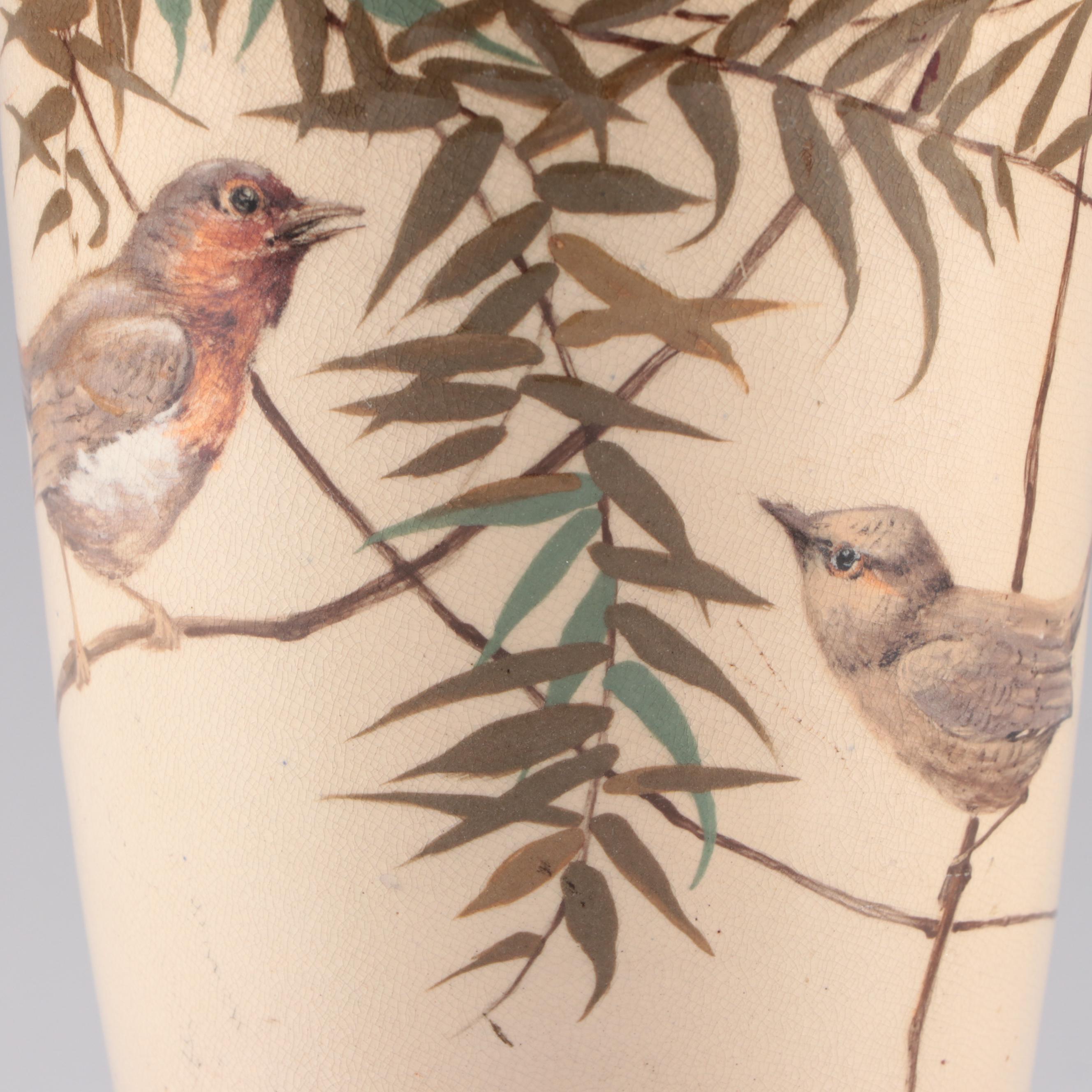 Royal Doulton Arts and Crafts Stoneware Vase Lamp Base with Birds, 1920s