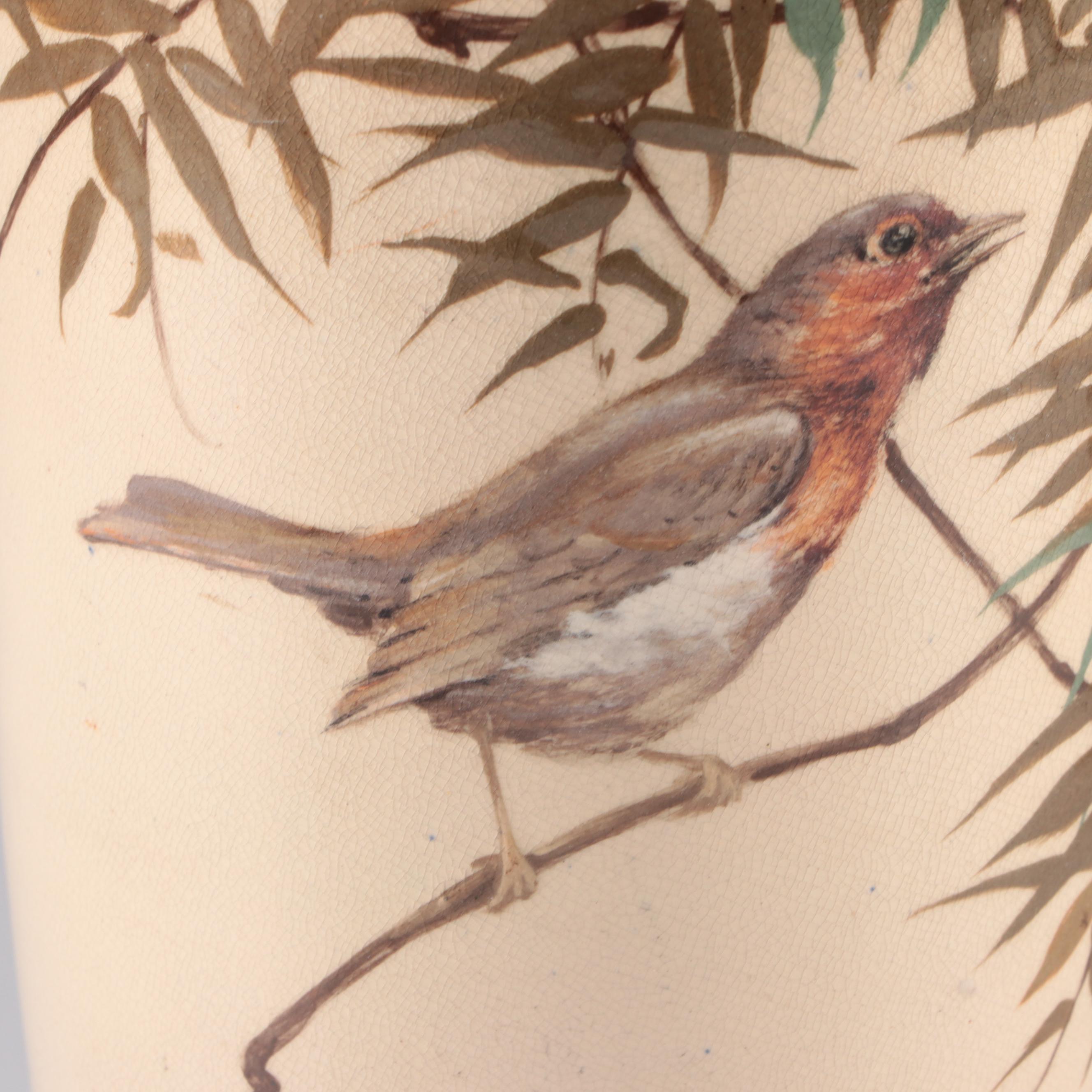 Royal Doulton Arts and Crafts Stoneware Vase Lamp Base with Birds, 1920s