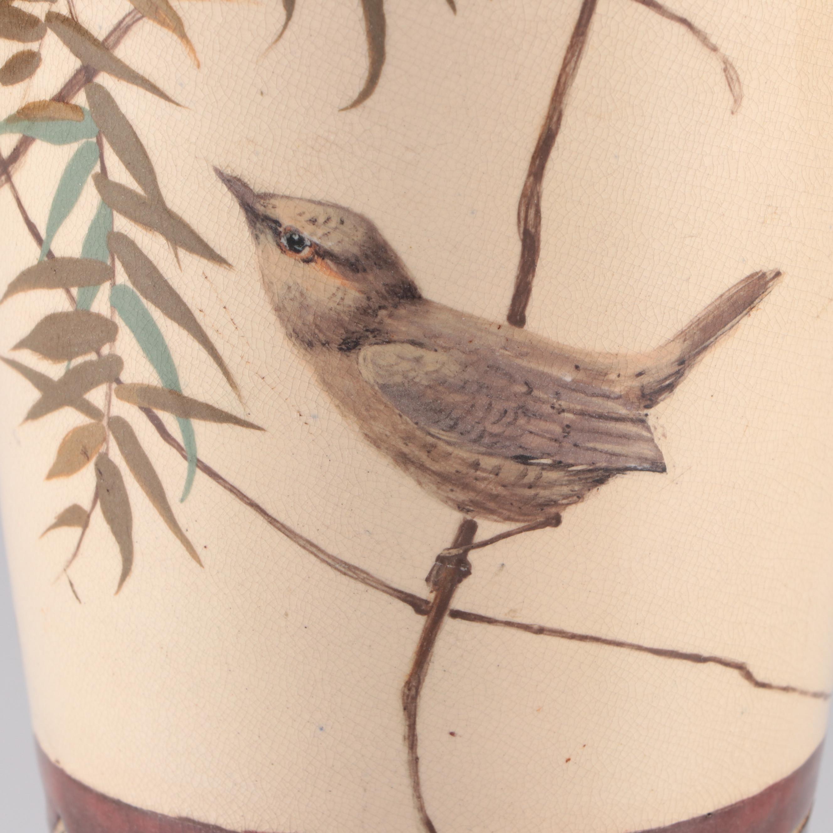 Royal Doulton Arts and Crafts Stoneware Vase Lamp Base with Birds, 1920s