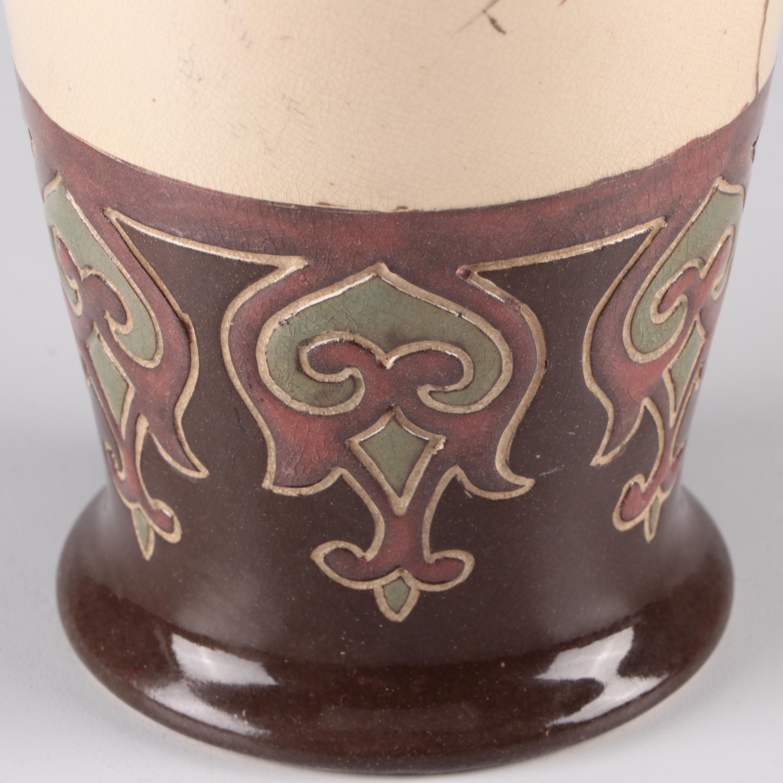 Royal Doulton Arts and Crafts Stoneware Vase Lamp Base with Birds, 1920s