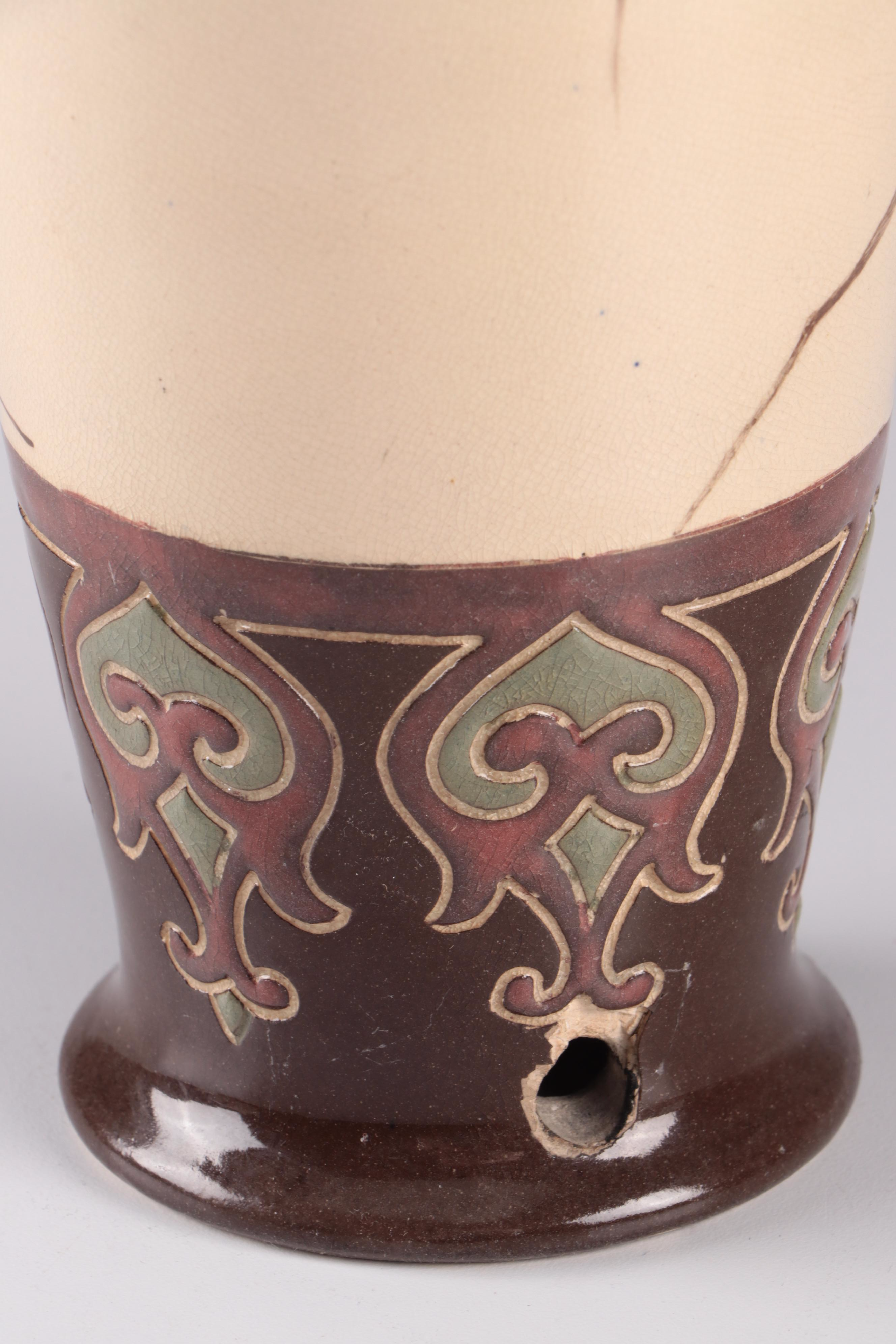 Royal Doulton Arts and Crafts Stoneware Vase Lamp Base with Birds, 1920s