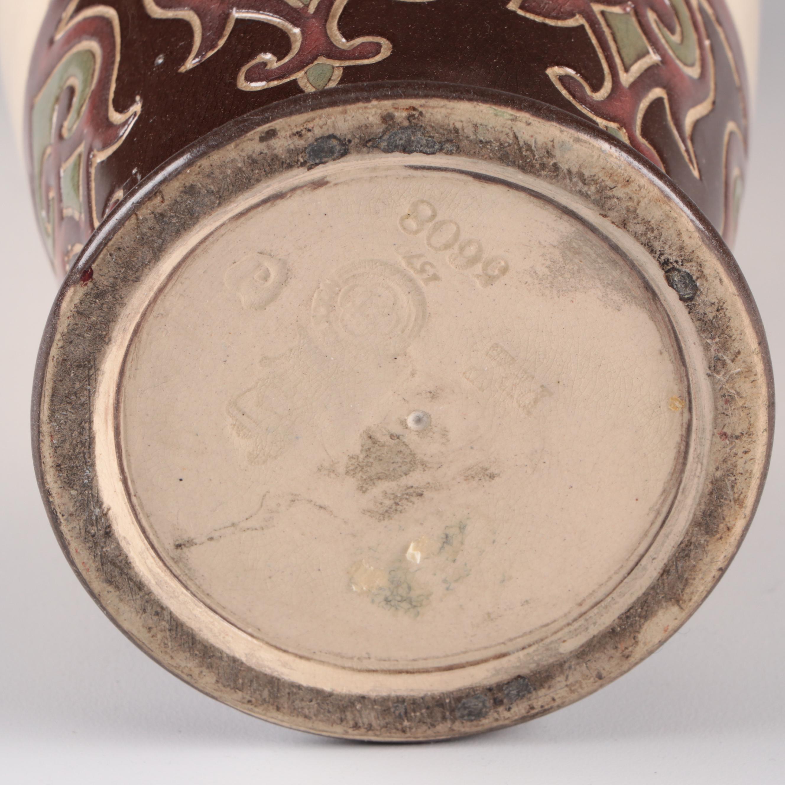 Royal Doulton Arts and Crafts Stoneware Vase Lamp Base with Birds, 1920s