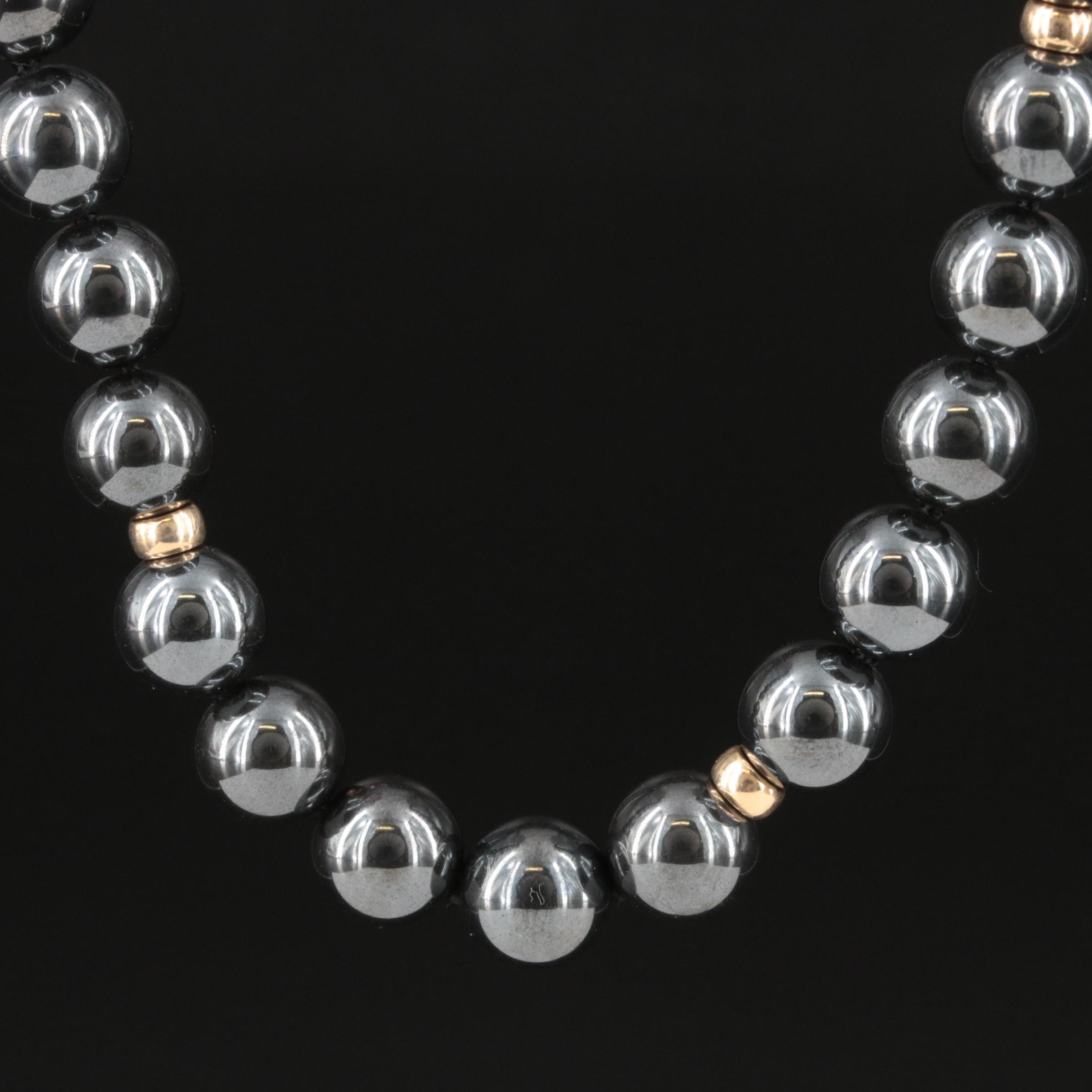 14K Hematite Bead Necklace
