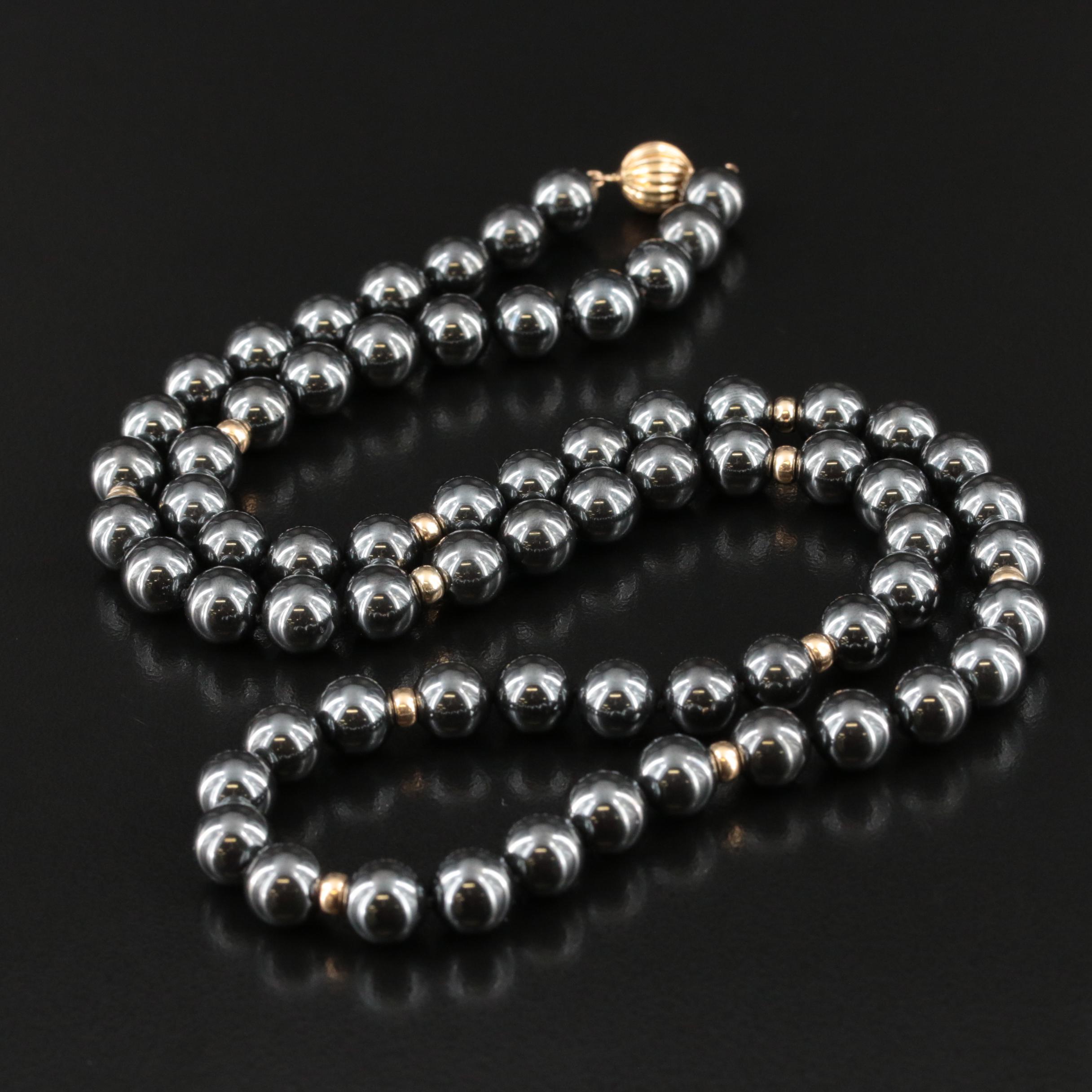 14K Hematite Bead Necklace
