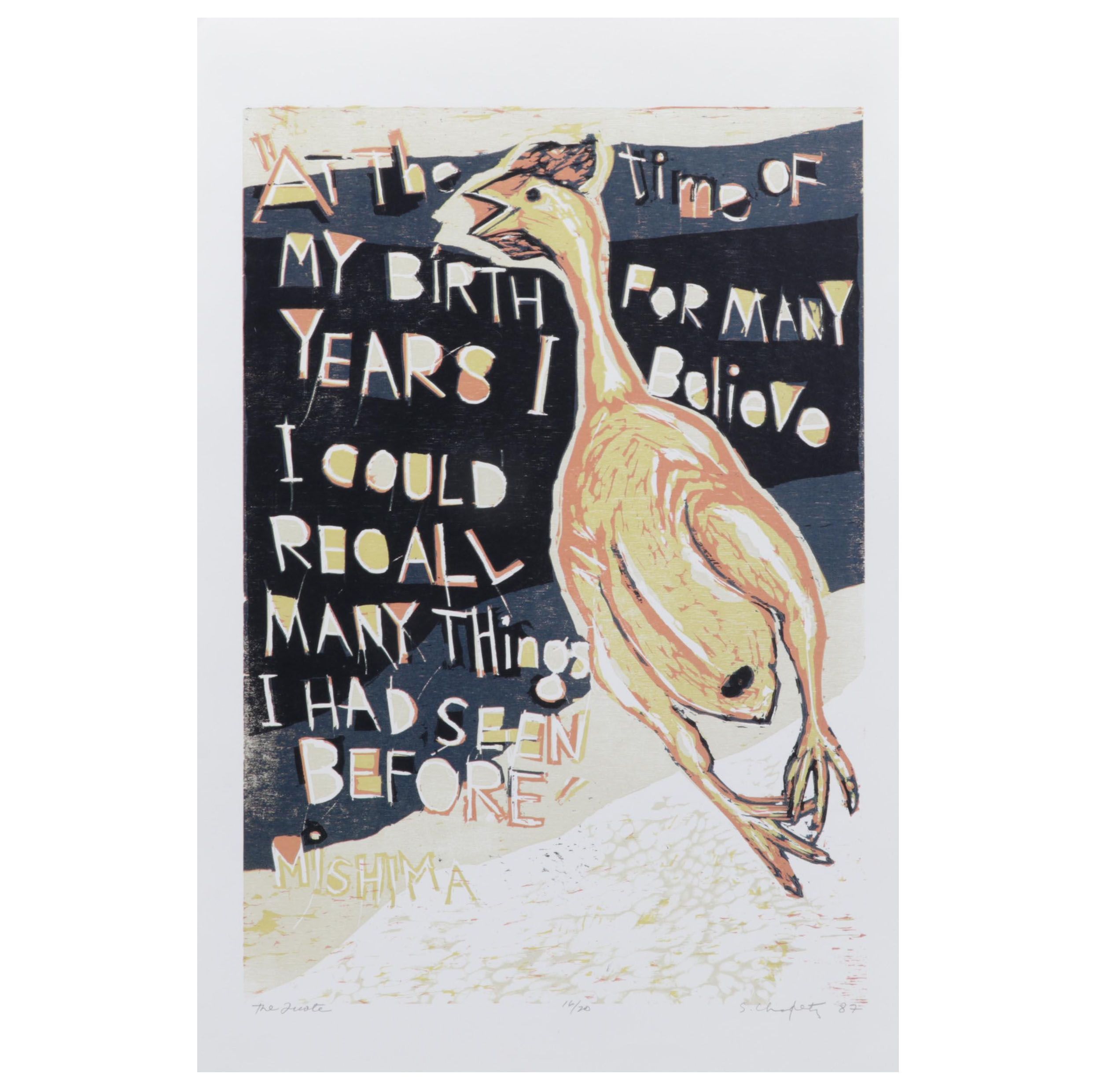 Sidney Chafetz Mishima Yukio Woodcut "The Quote," 1987