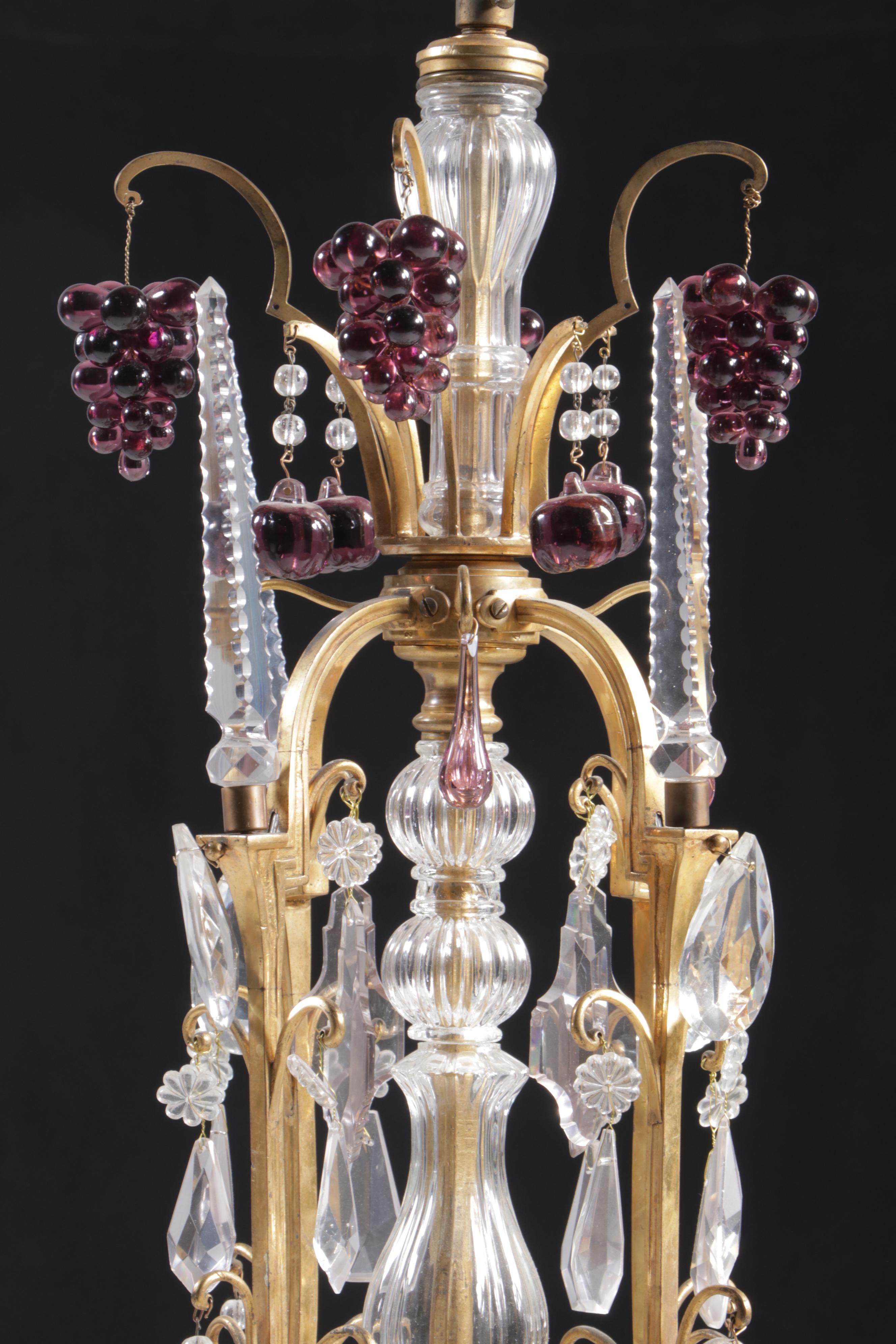 Neoclassical Style Gilt Metal Chandelier with Crystal Fruit and Pendeloque Drops