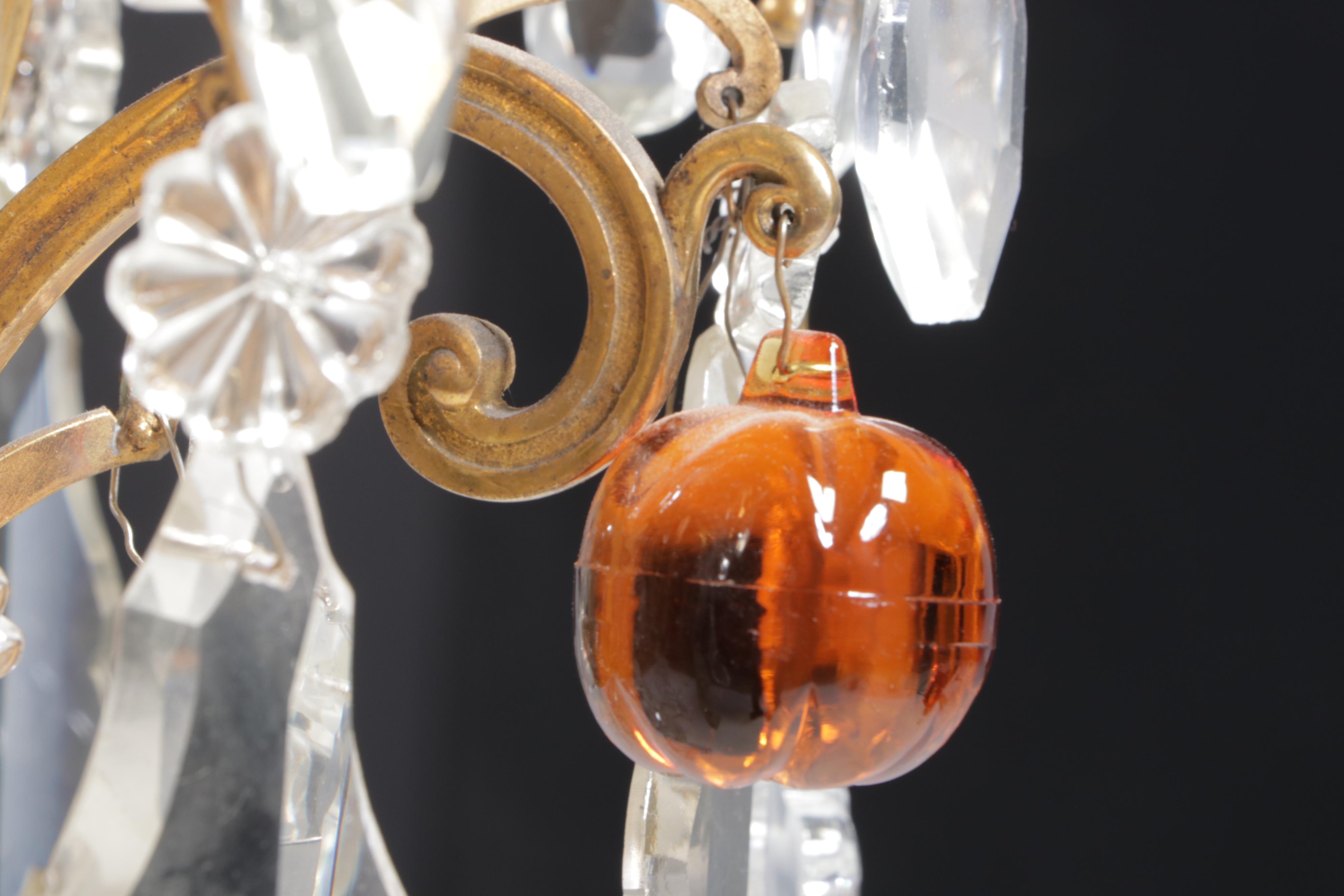 Neoclassical Style Gilt Metal Chandelier with Crystal Fruit and Pendeloque Drops