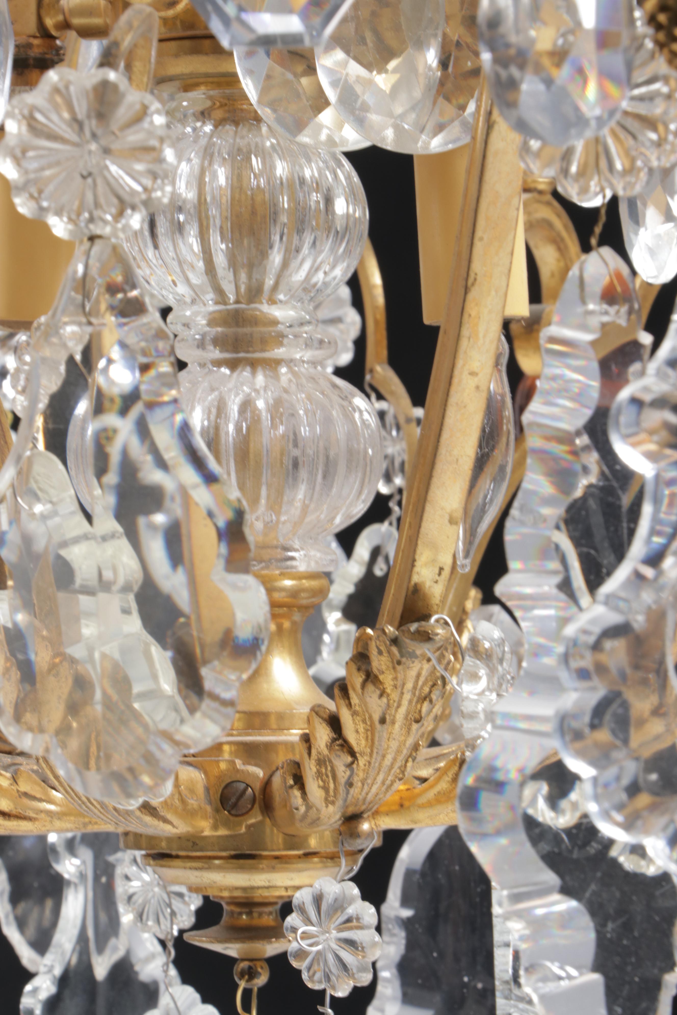 Neoclassical Style Gilt Metal Chandelier with Crystal Fruit and Pendeloque Drops