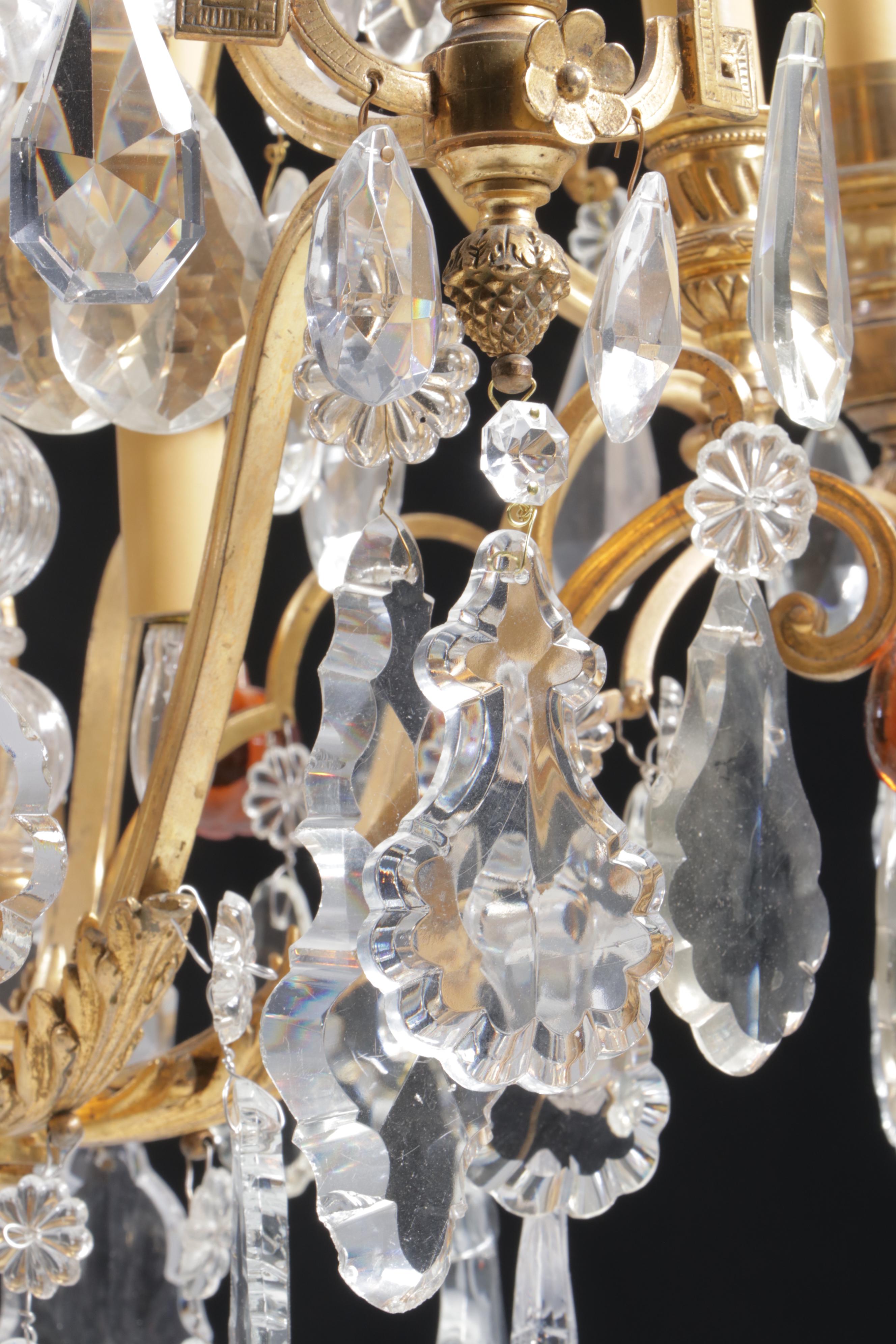 Neoclassical Style Gilt Metal Chandelier with Crystal Fruit and Pendeloque Drops