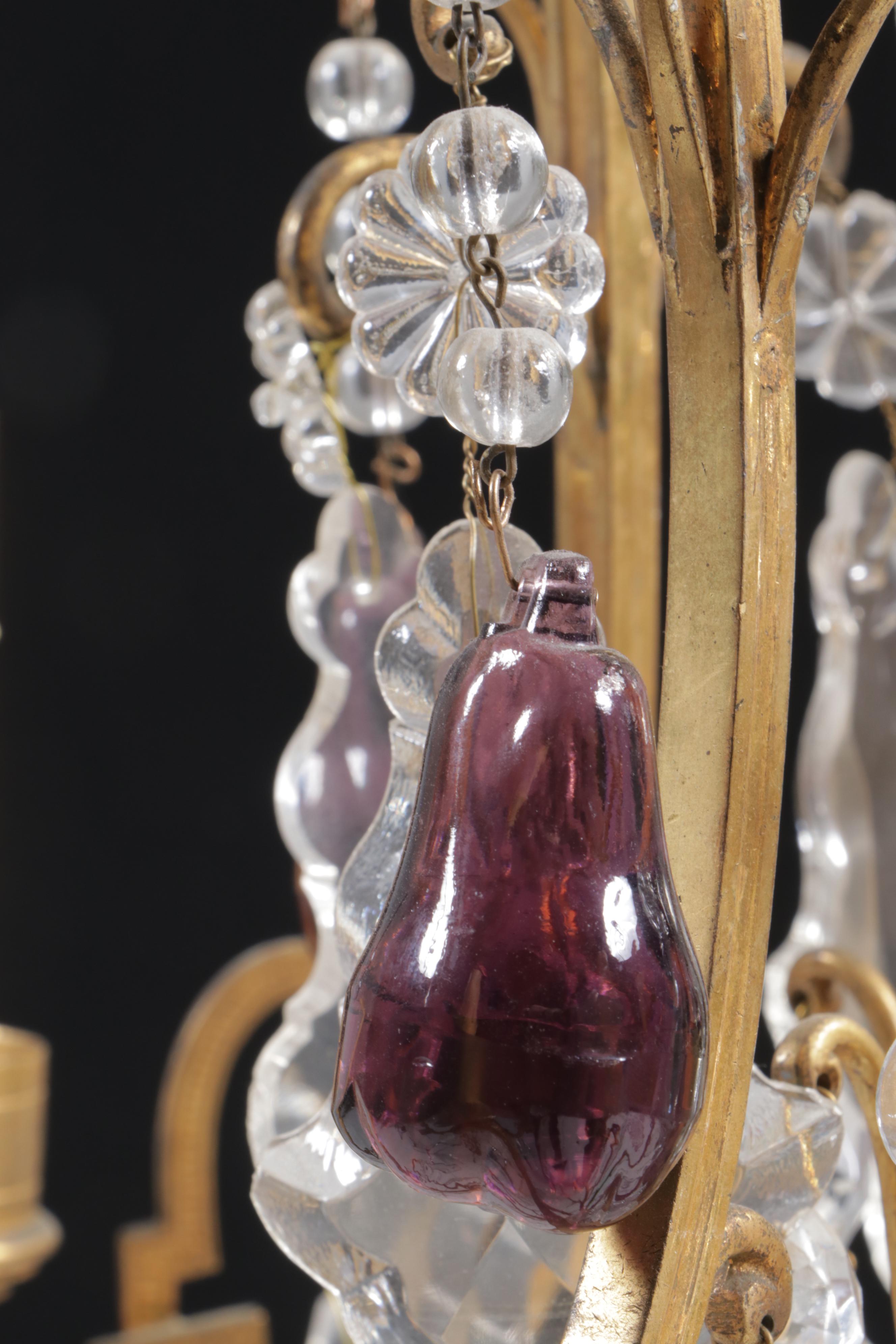 Neoclassical Style Gilt Metal Chandelier with Crystal Fruit and Pendeloque Drops