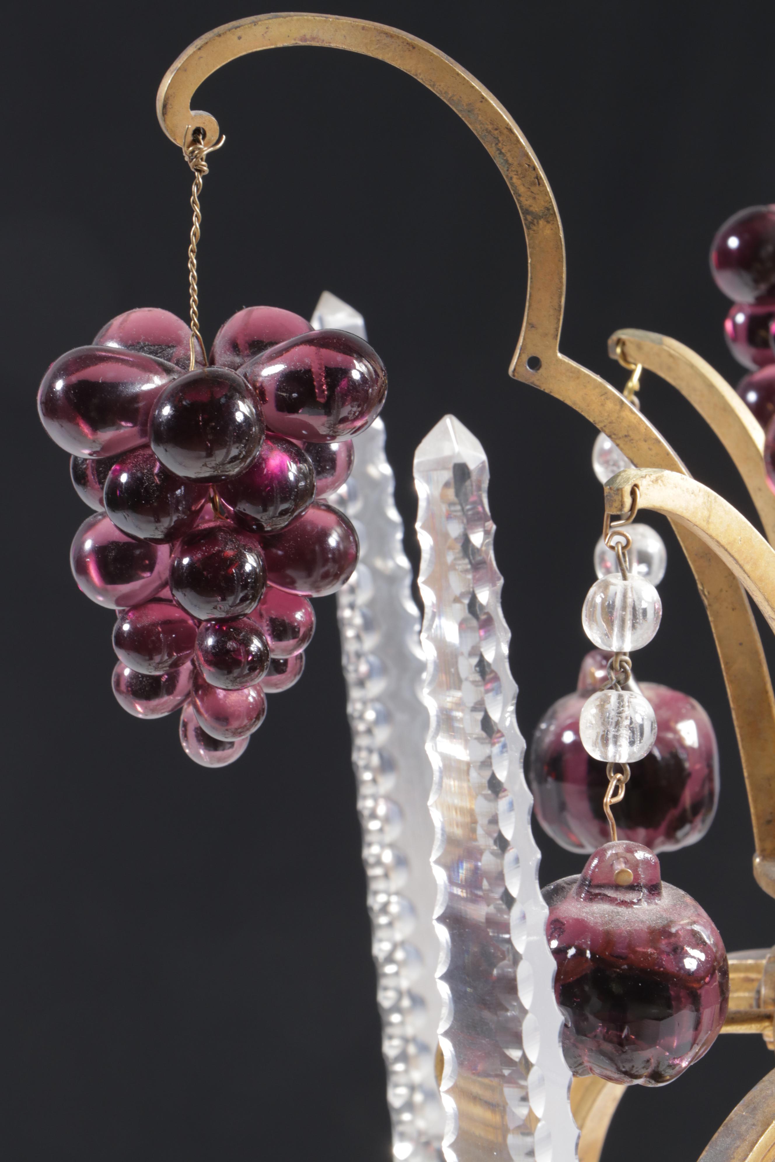 Neoclassical Style Gilt Metal Chandelier with Crystal Fruit and Pendeloque Drops