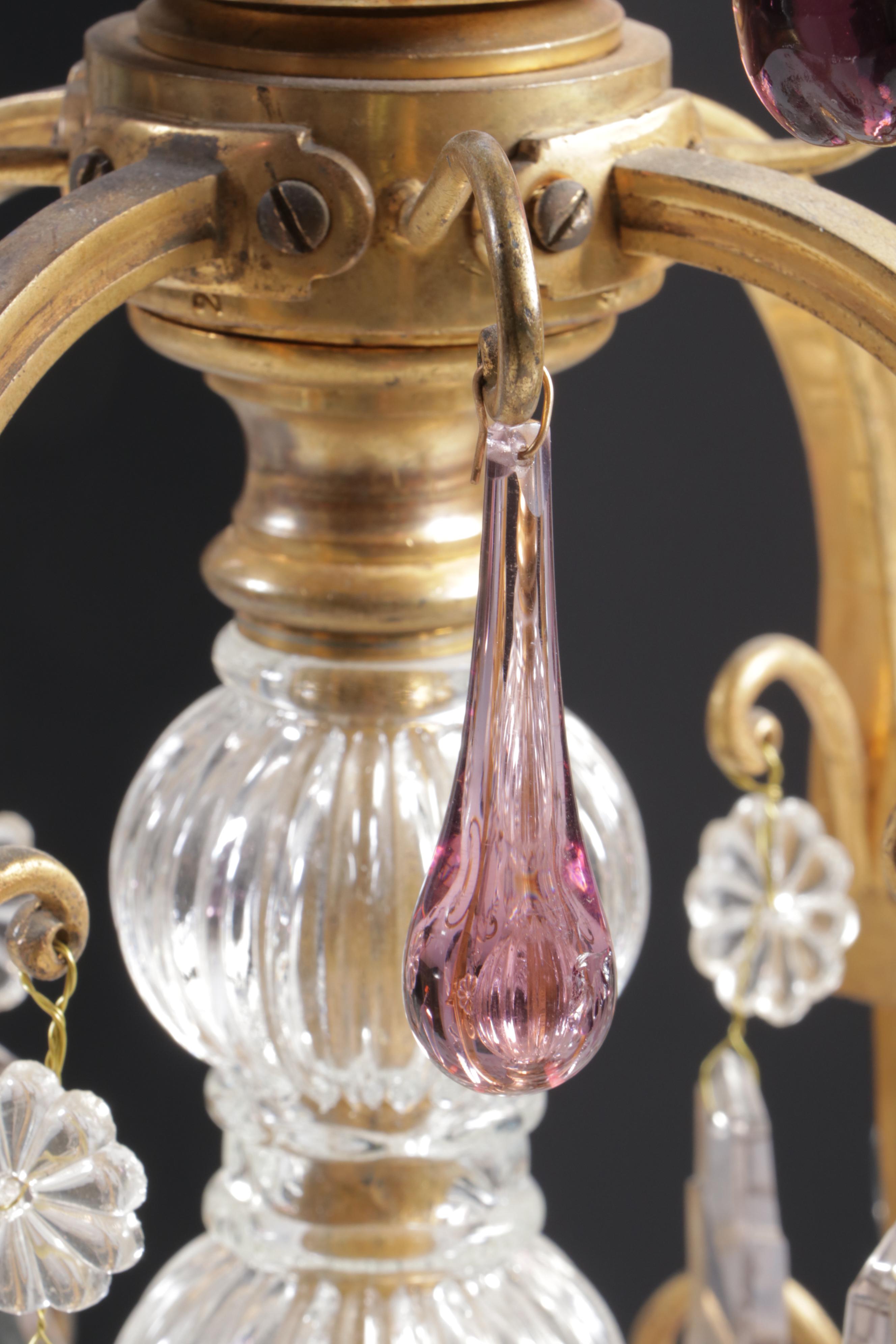 Neoclassical Style Gilt Metal Chandelier with Crystal Fruit and Pendeloque Drops