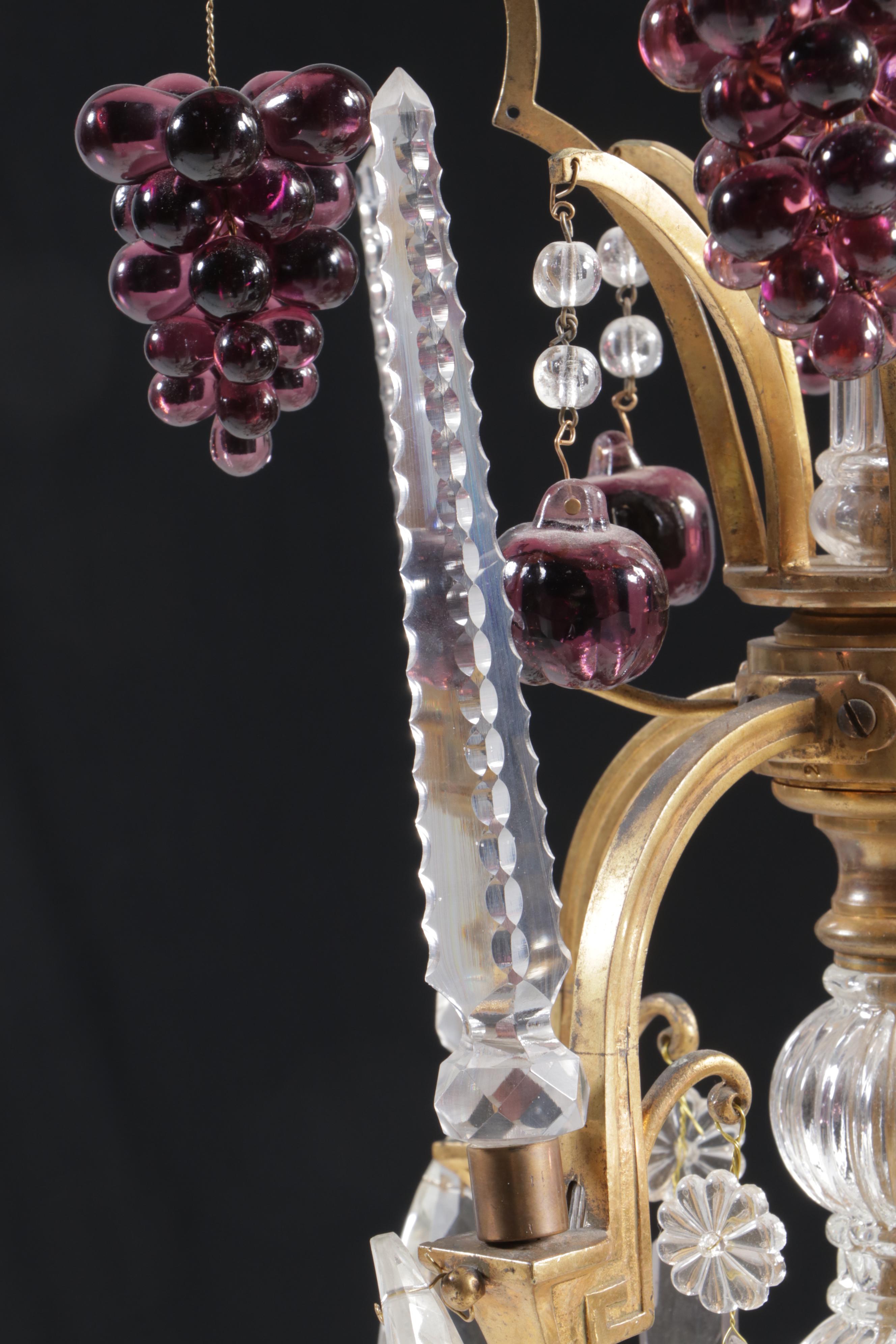 Neoclassical Style Gilt Metal Chandelier with Crystal Fruit and Pendeloque Drops