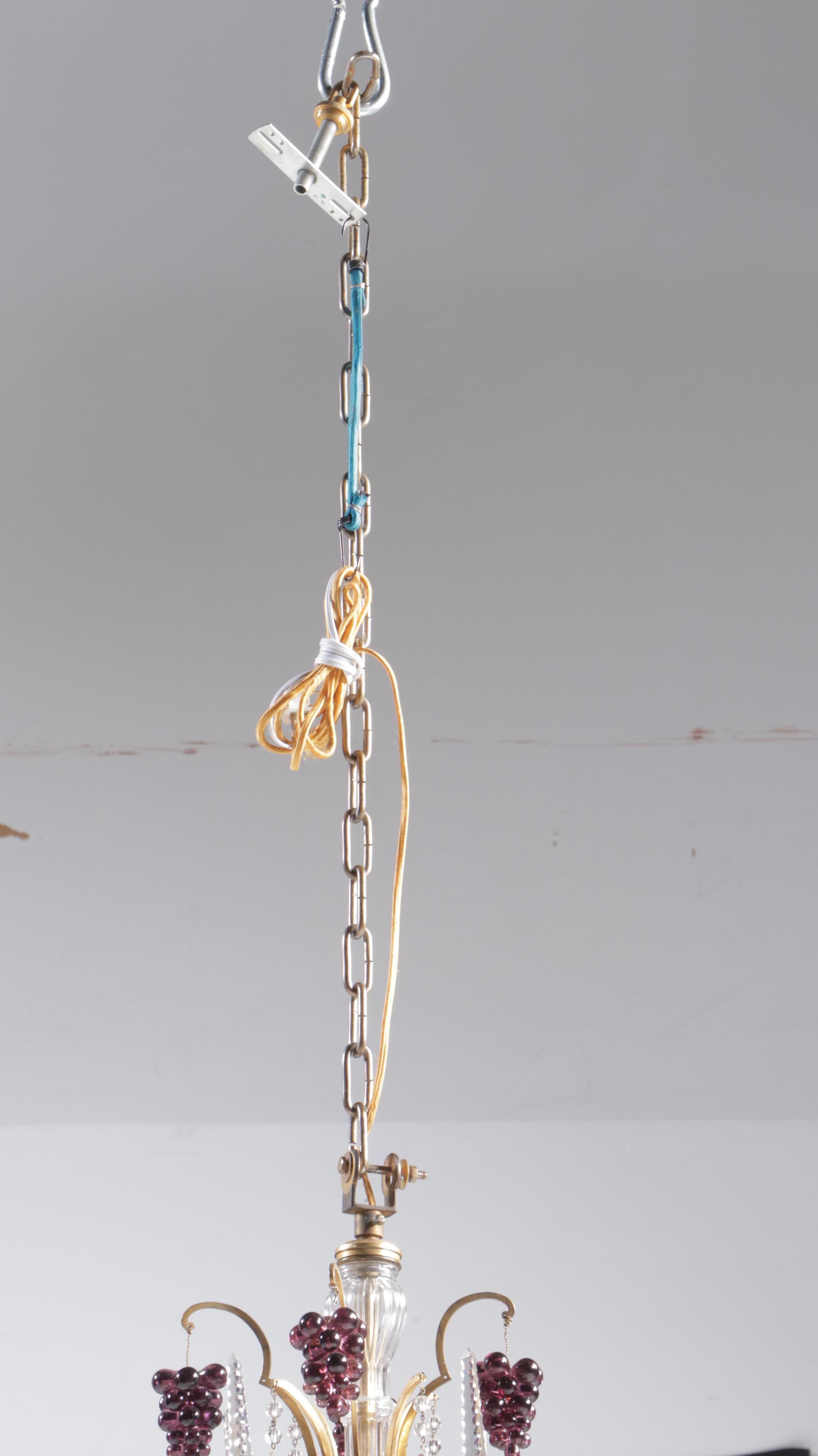 Neoclassical Style Gilt Metal Chandelier with Crystal Fruit and Pendeloque Drops