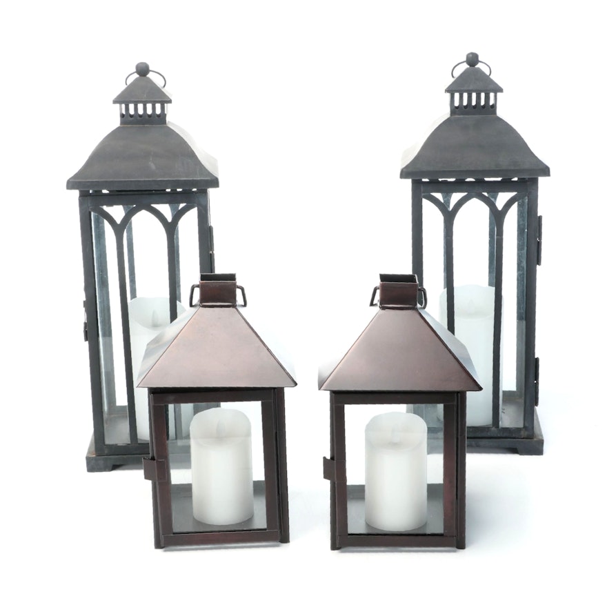 Crate & Barrel "Knox" and Other Metal Lanterns with Electric Candles