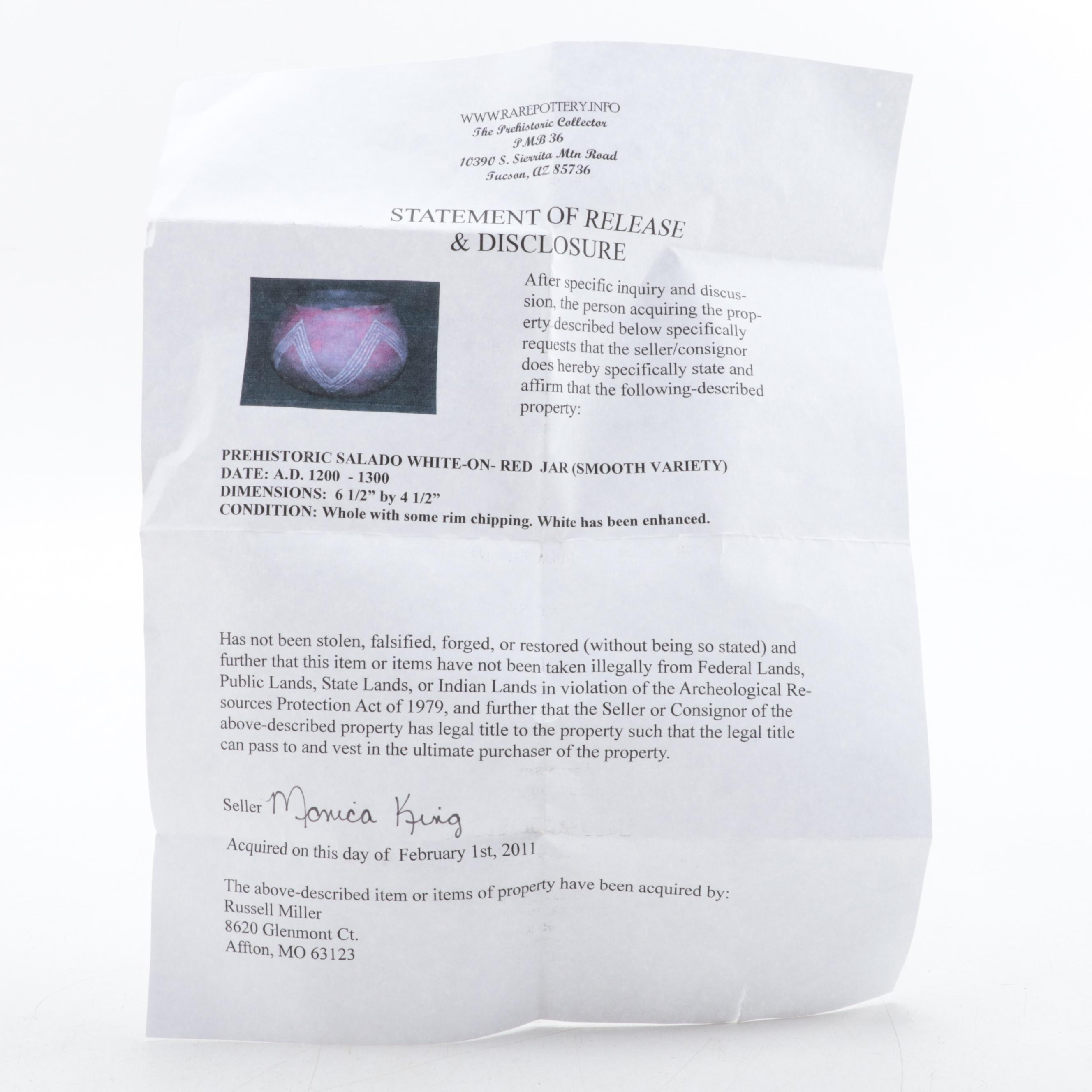 Salado White on Red Jar, Circa 1250 C. E.