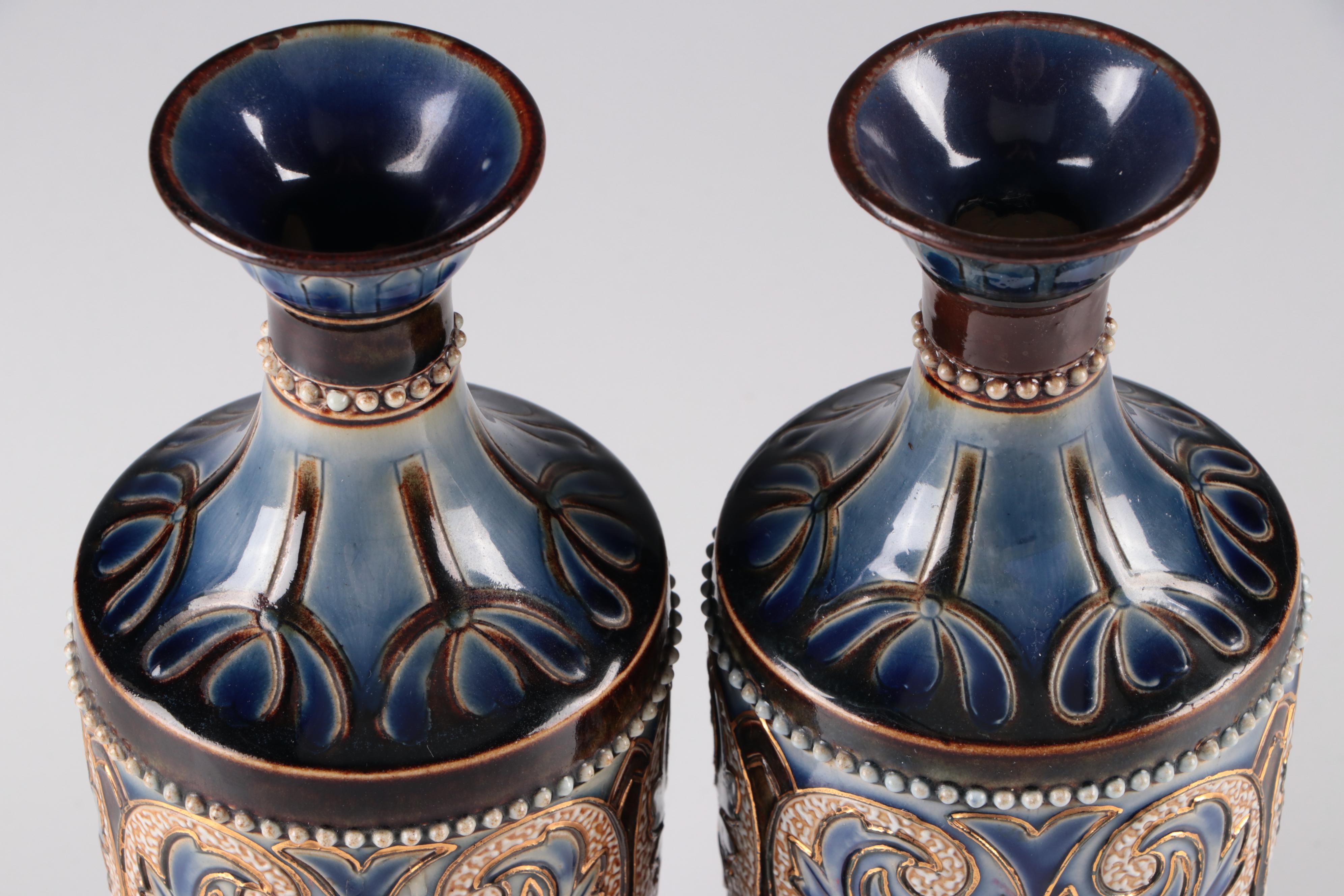 Eliza Simmance Doulton Lambeth English Aesthetic Movement Stoneware Vases