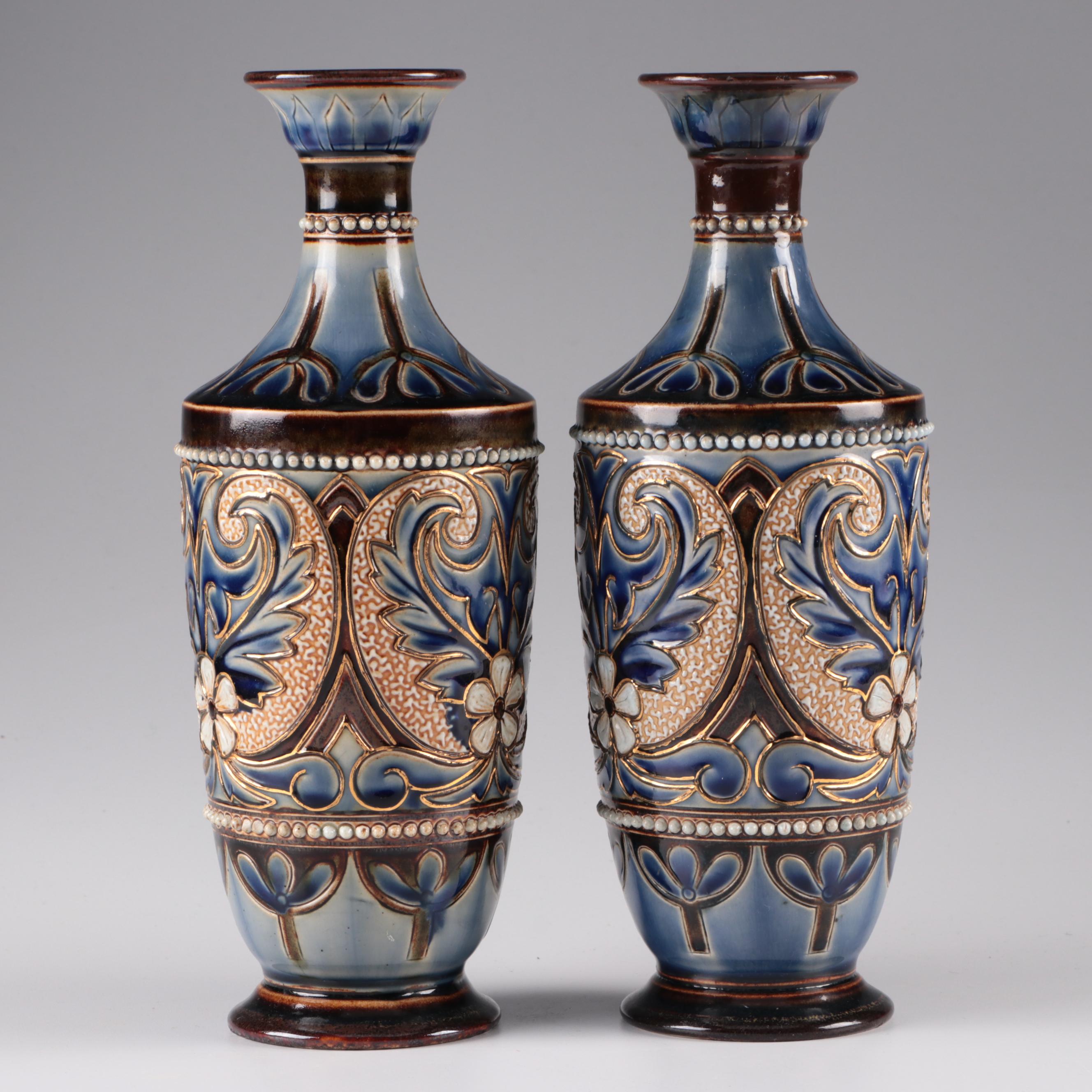 Eliza Simmance Doulton Lambeth English Aesthetic Movement Stoneware Vases